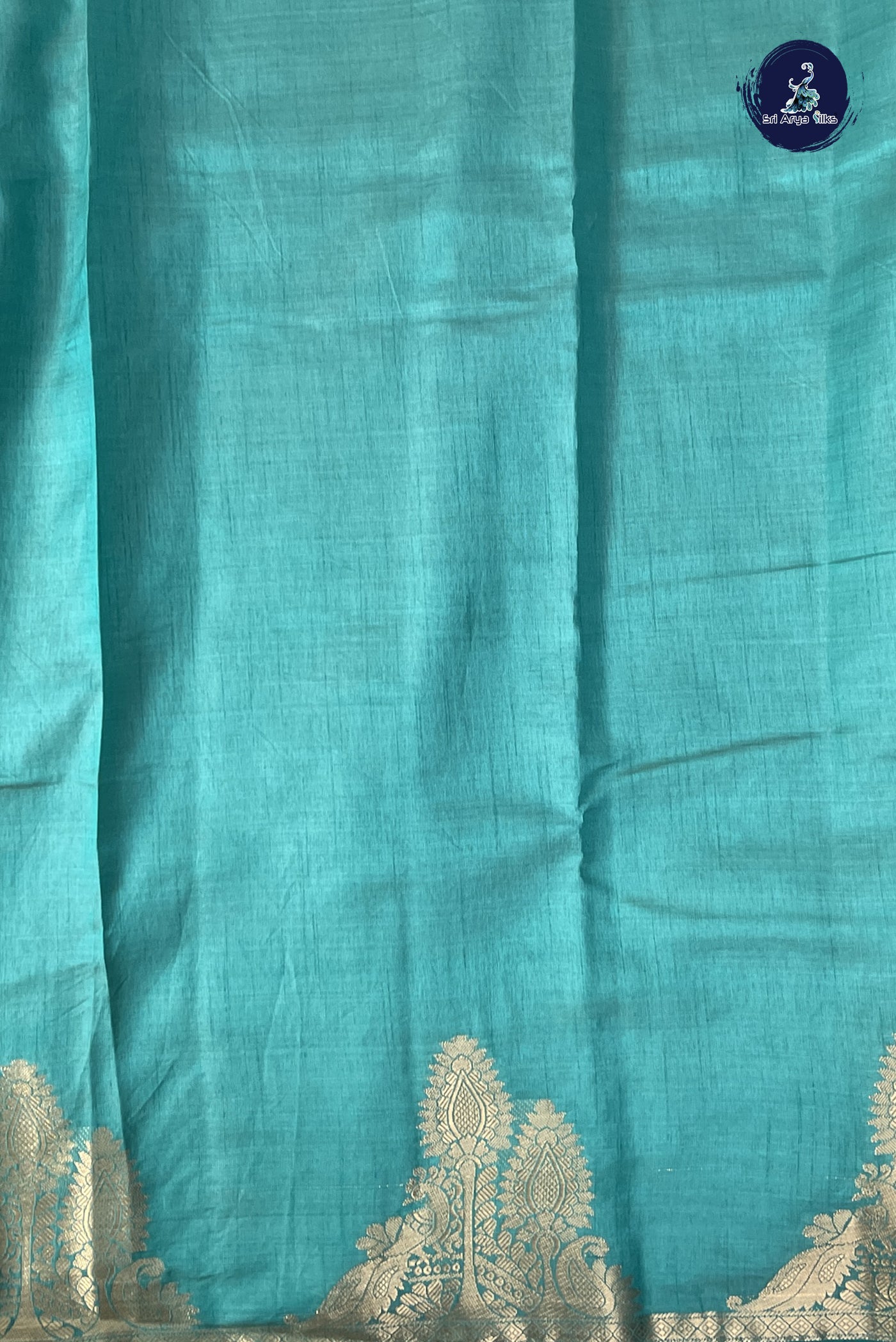 Teal Semi Tussar Saree With Plain Pattern