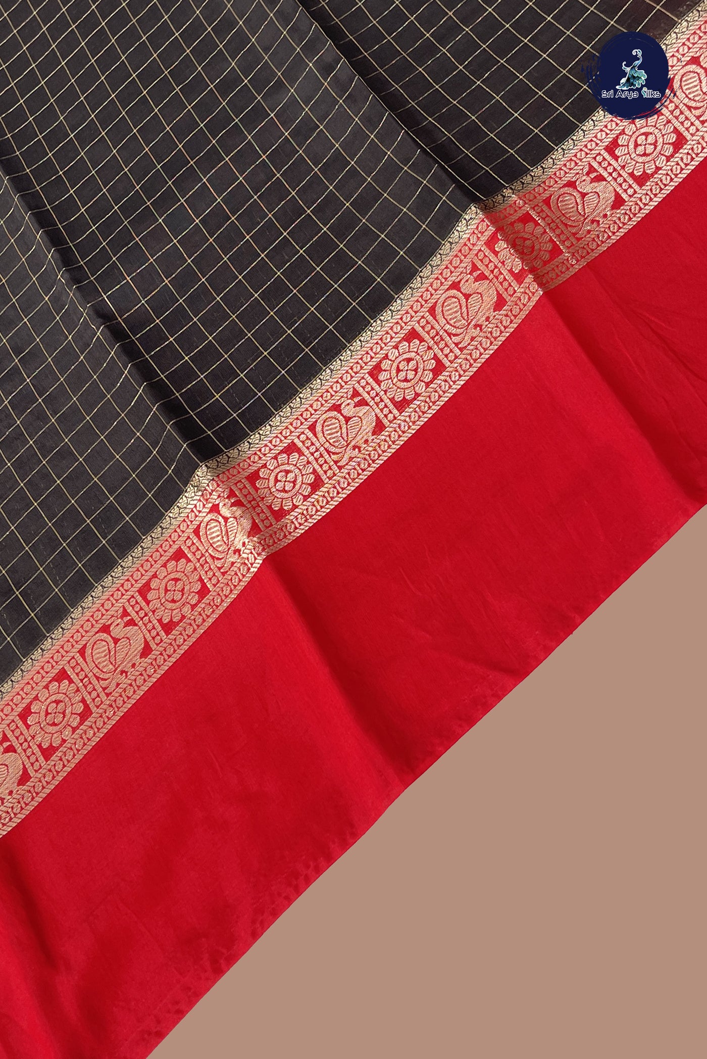 Black Semi Mysore Silk With Zari Checked Pattern