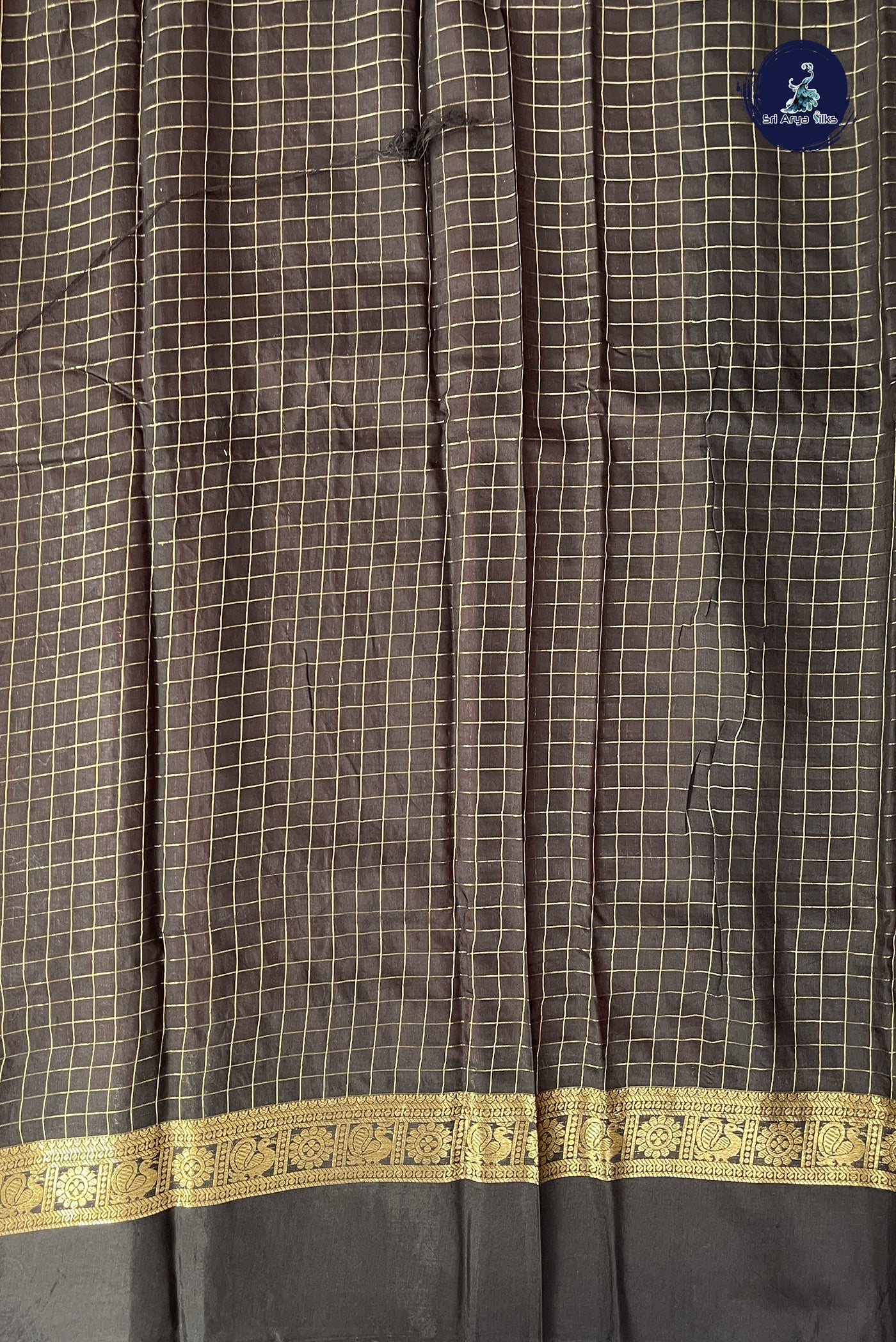 Red Semi Mysore Silk With Zari Checked Pattern