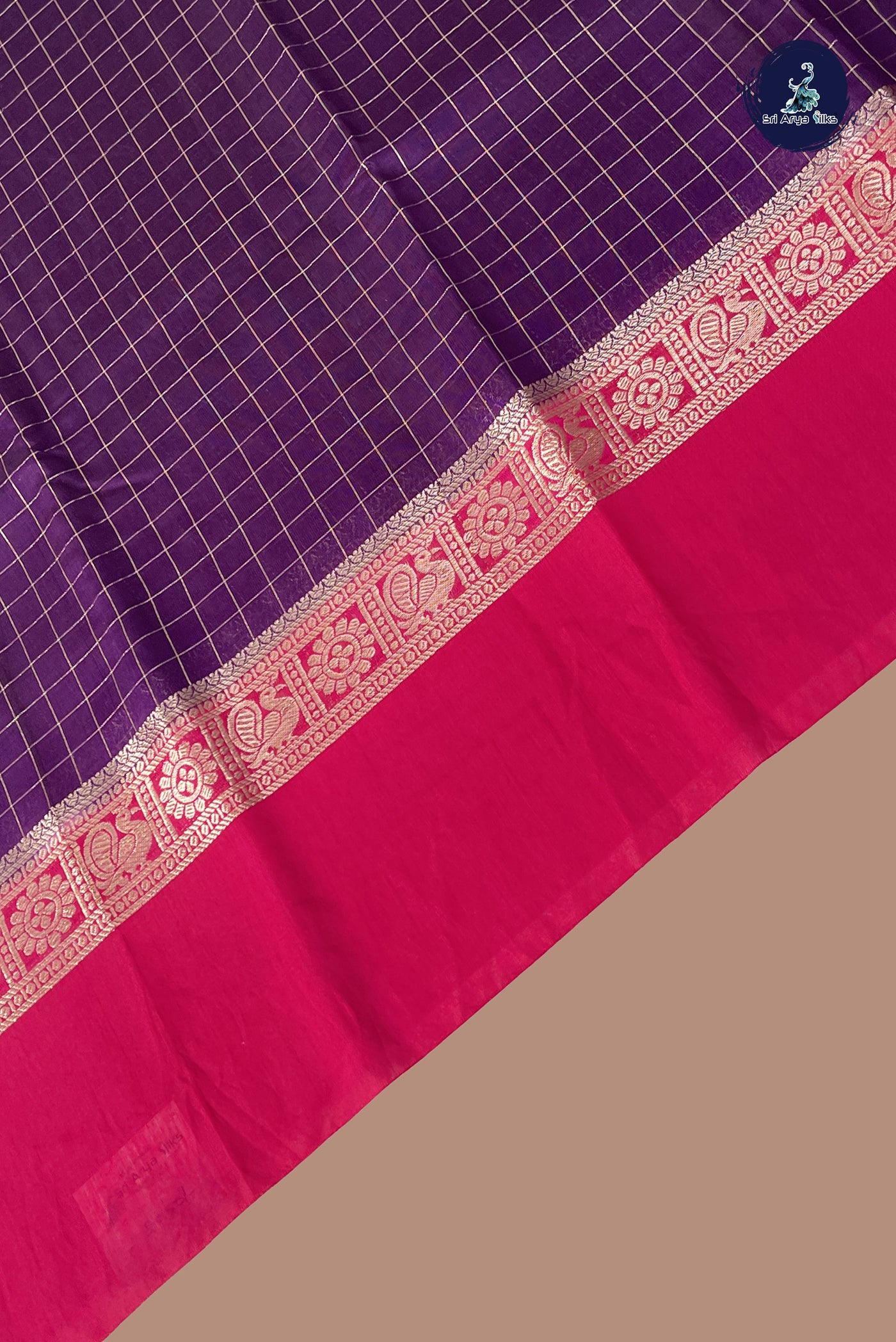 Jamun Semi Mysore Silk With Zari Checked Pattern