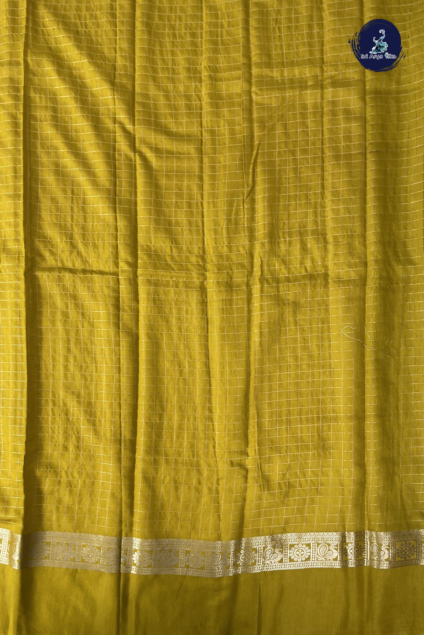 Fawn Semi Mysore Silk With Zari Checked Pattern