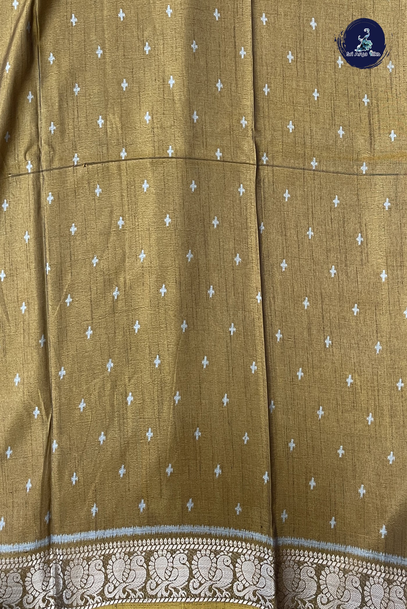 Mustard Yellow Semi Crepe Silk Saree With Floral Print Pattern