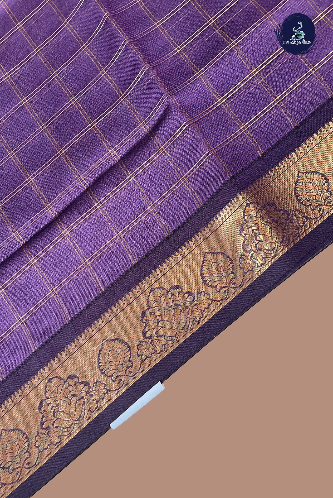 Violet Semi Tussar Saree With Zari Checked Pattern