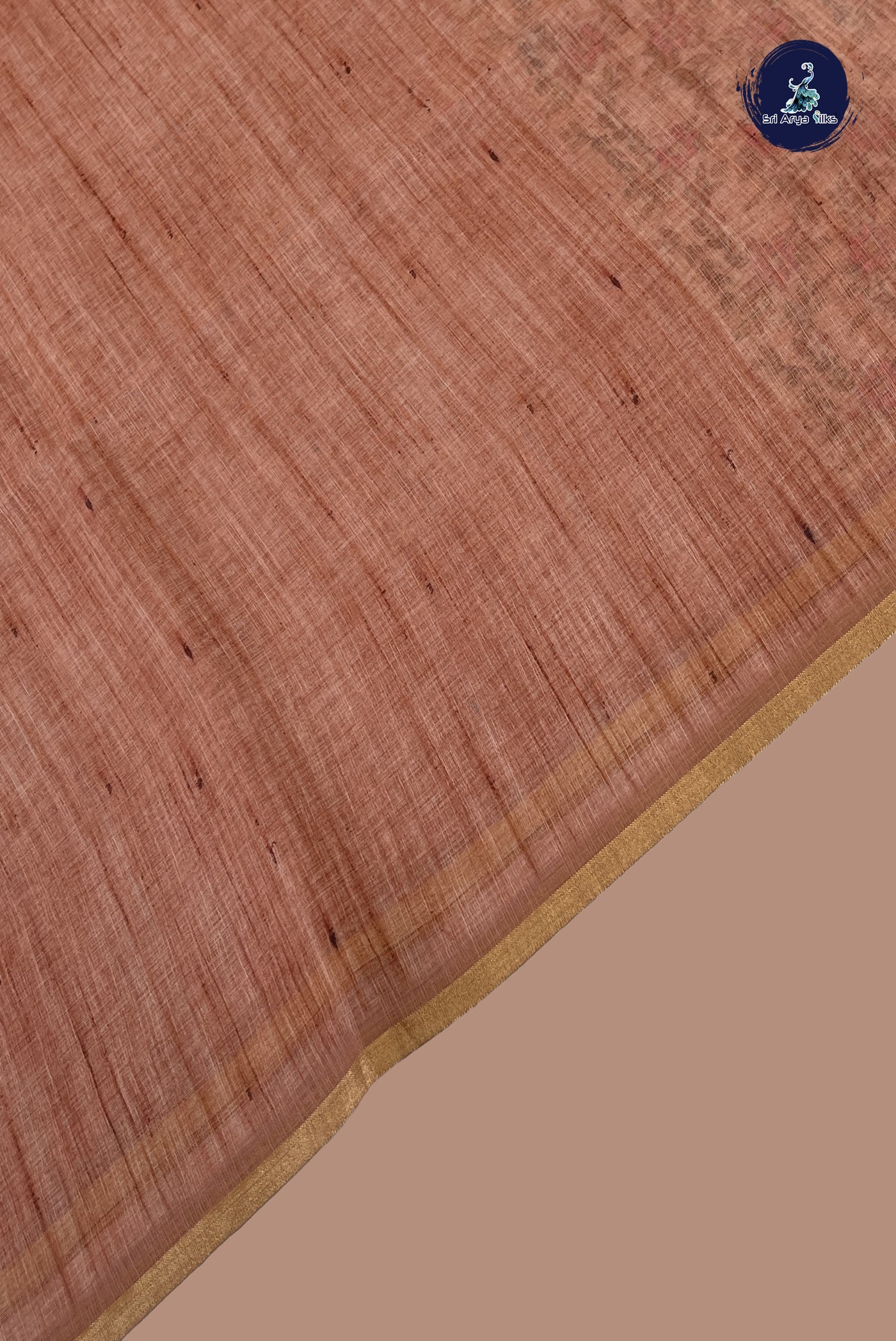 Light Brown Linen Saree With Madhubani Pattern