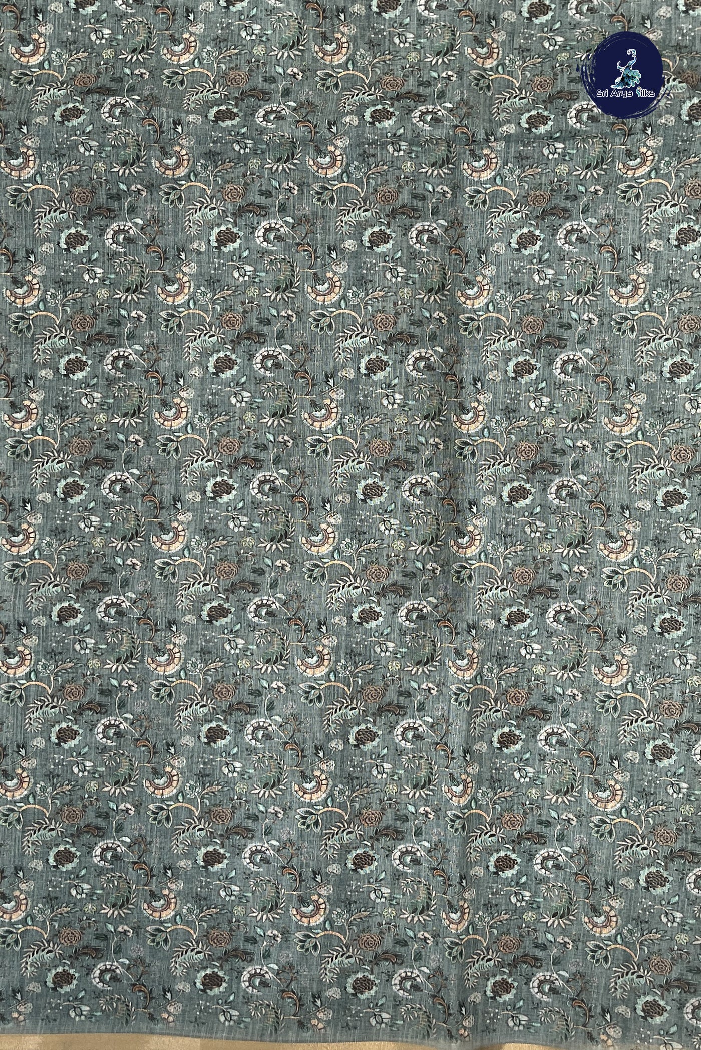 Emerald Green Linen Saree With Madhubani Pattern