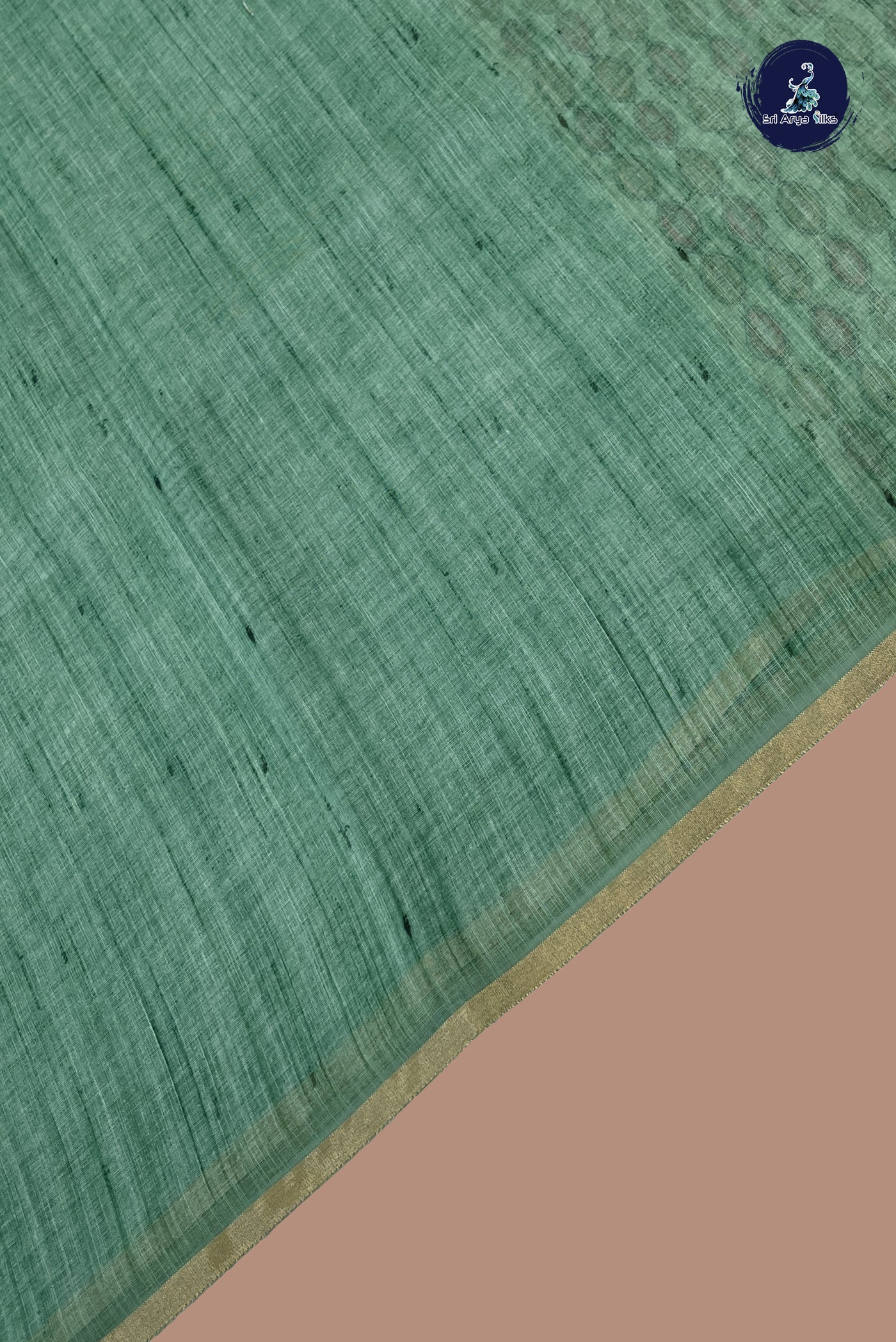 Green Linen Saree With Madhubani Pattern