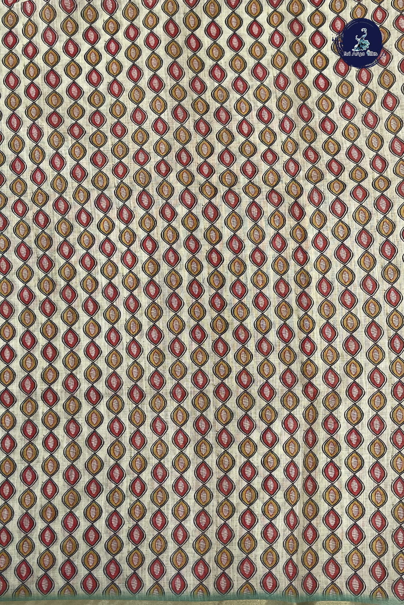 Green Linen Saree With Madhubani Pattern