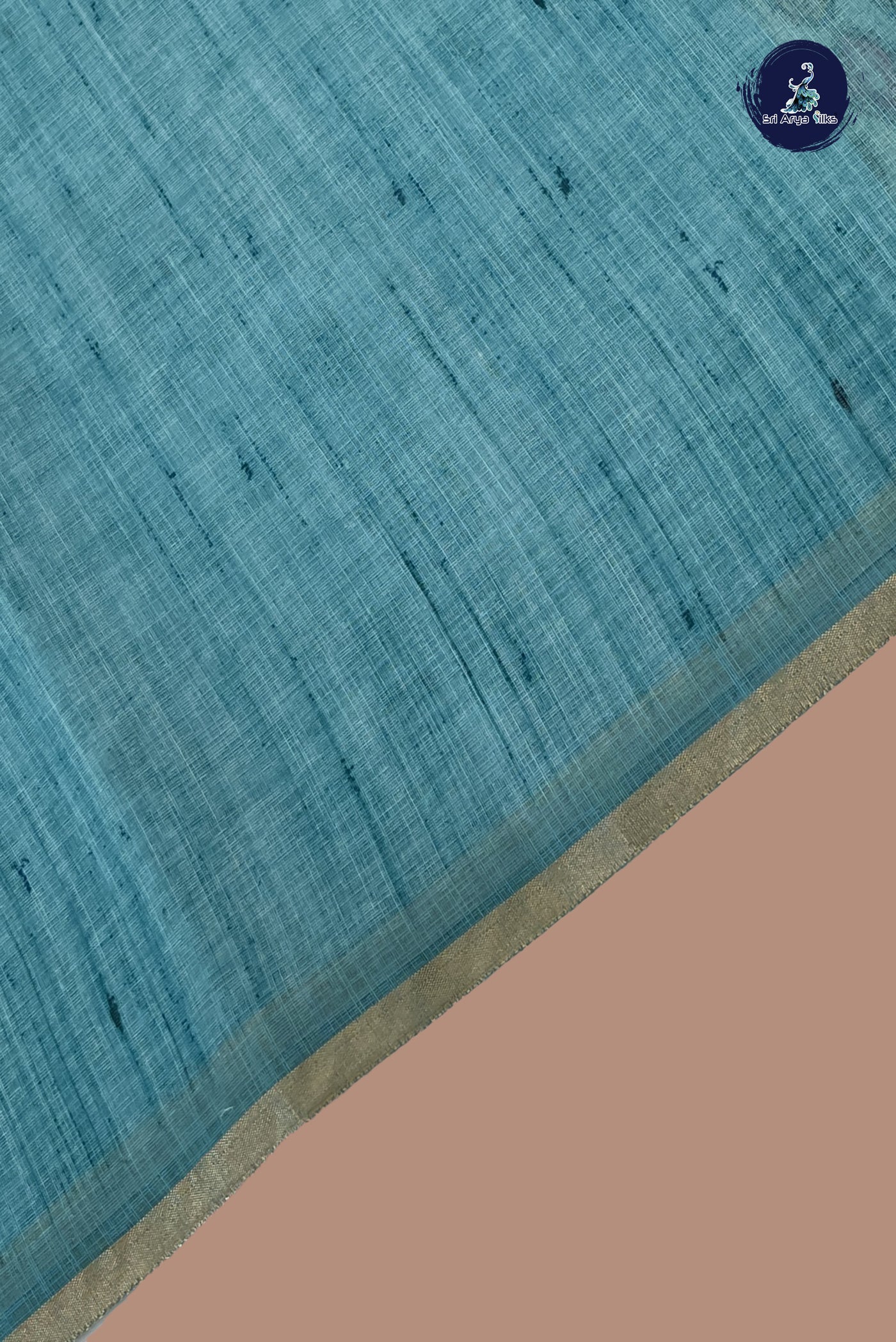 Powder Blue Linen Saree With Madhubani Pattern