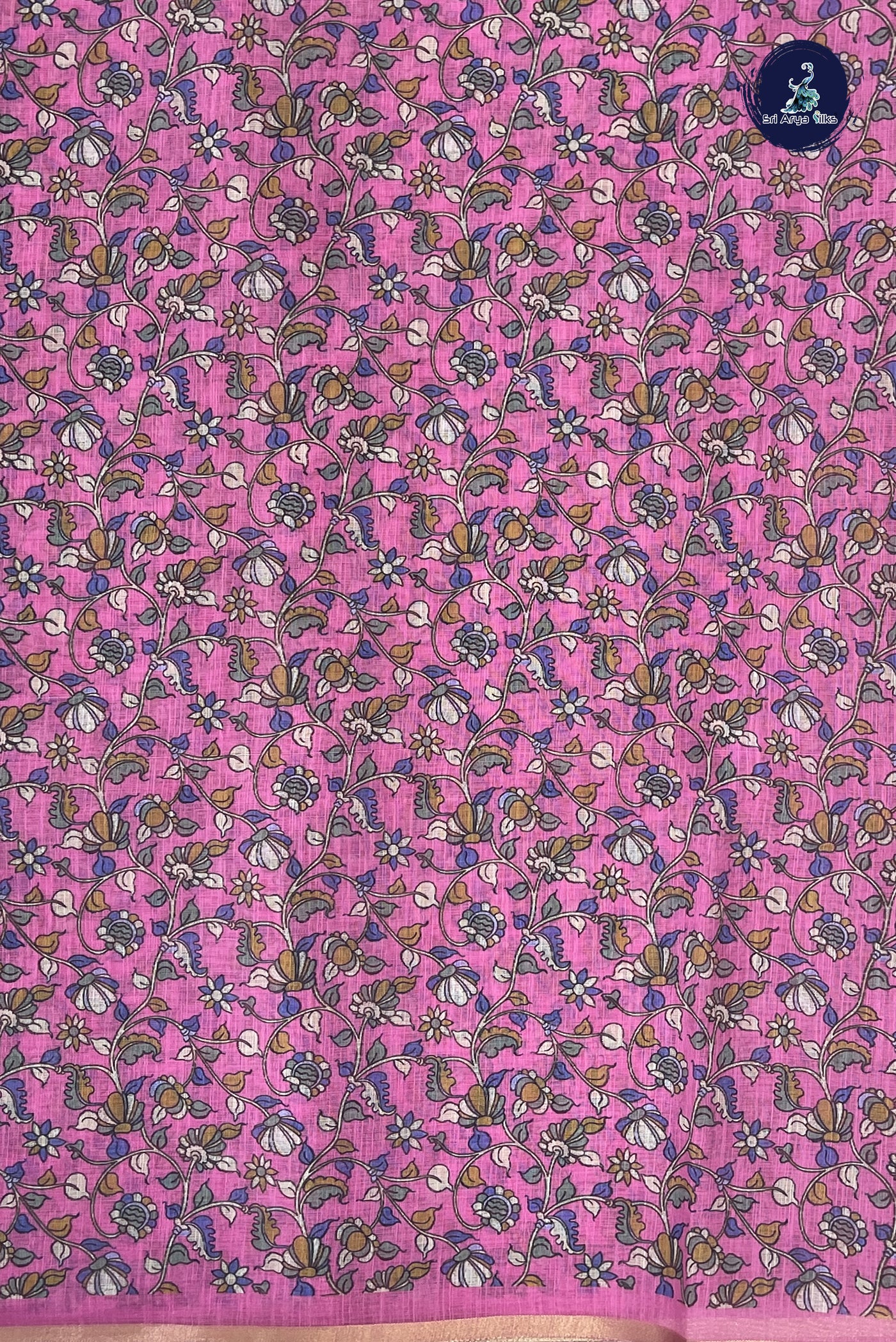 Light Pink Linen Saree With Madhubani Pattern