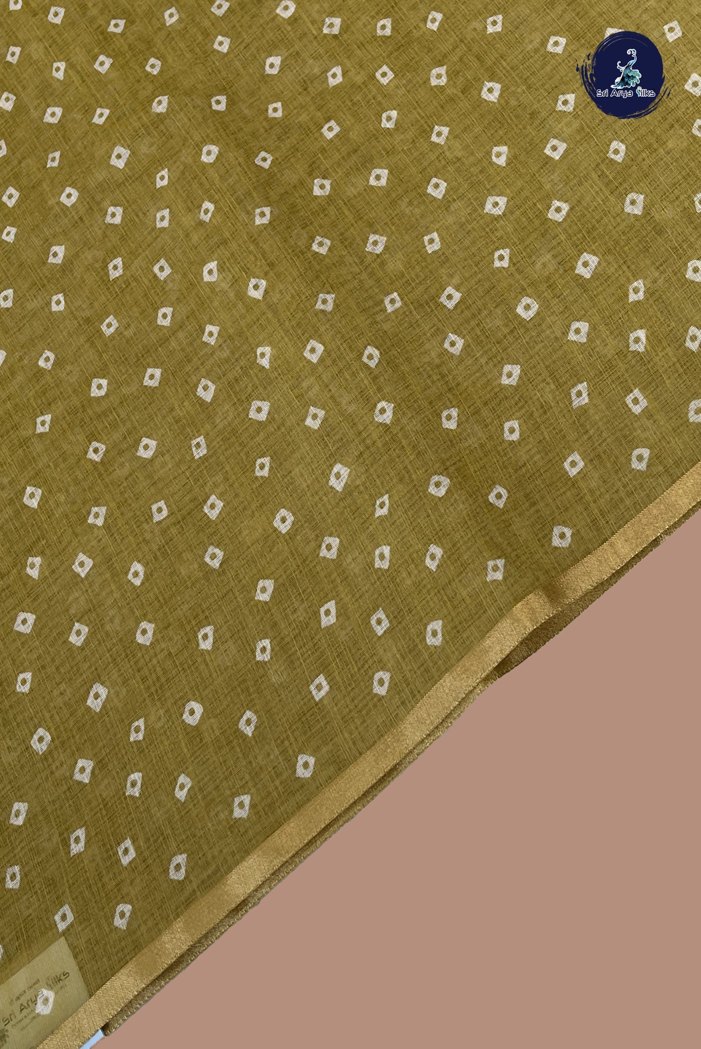 Mehendi Green Linen Saree With Madhubani Pattern