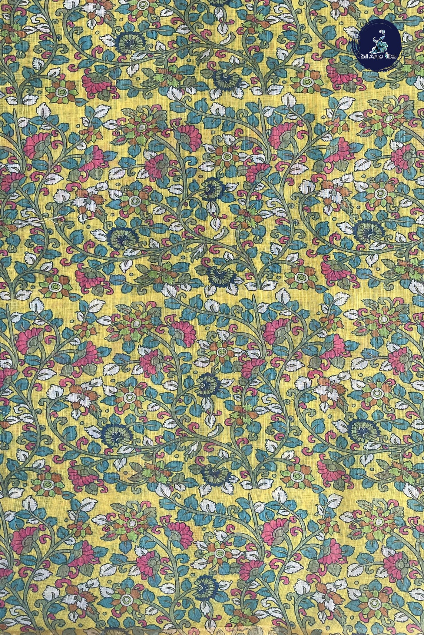 Mehendi Green Linen Saree With Madhubani Pattern