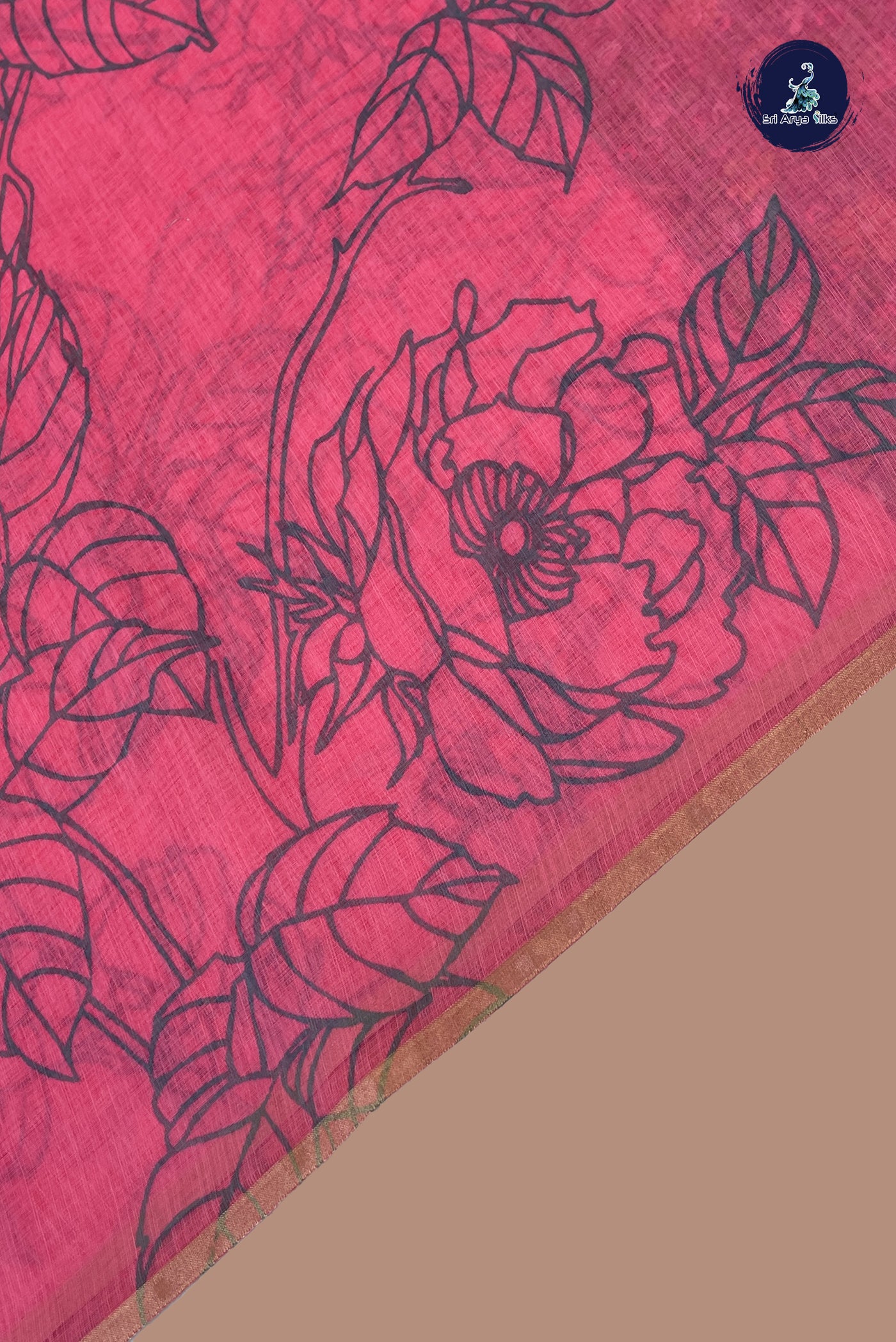 Candy Pink Linen Saree With Madhubani Pattern