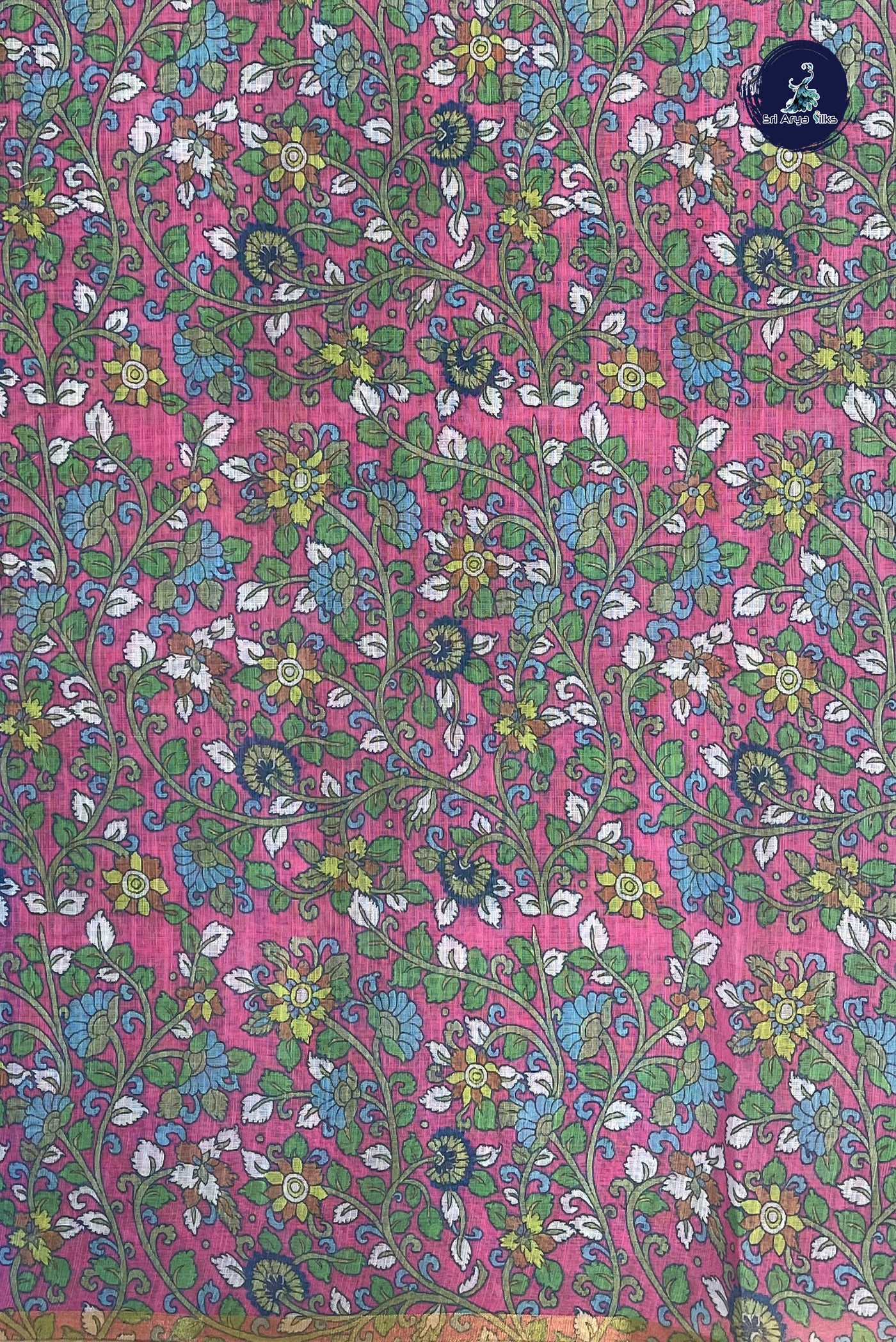 Copper Sulphate Blue Linen Saree With Madhubani Pattern