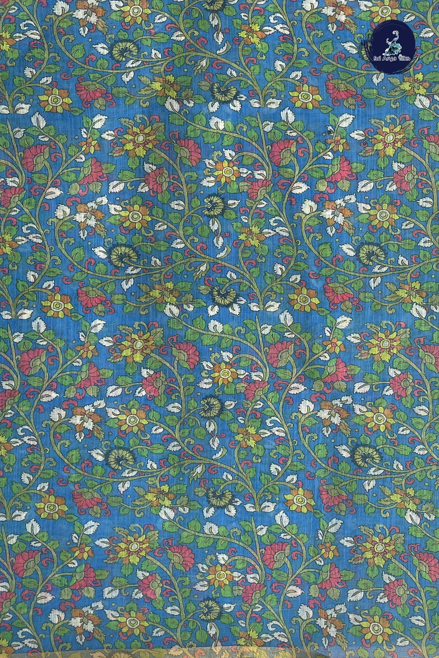 Yellowish Green Linen Saree With Madhubani Pattern