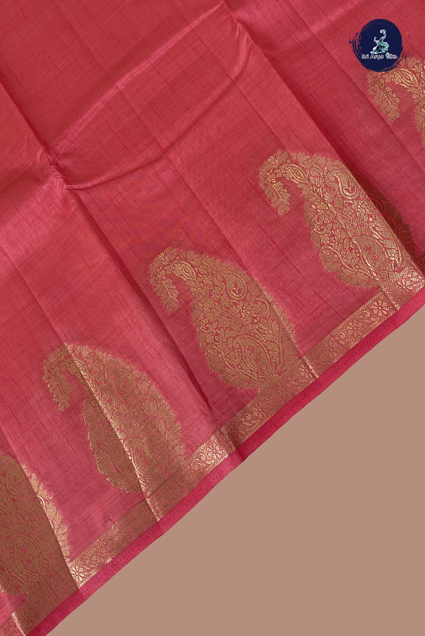 pink Semi Tussar Saree With Plain Pattern