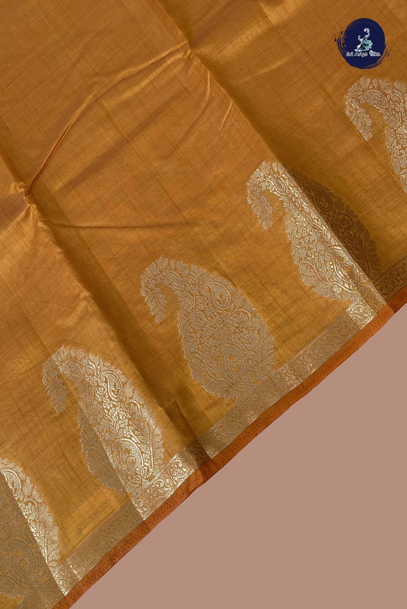 Lite Mustard Orange Semi Tussar Saree With Plain Pattern