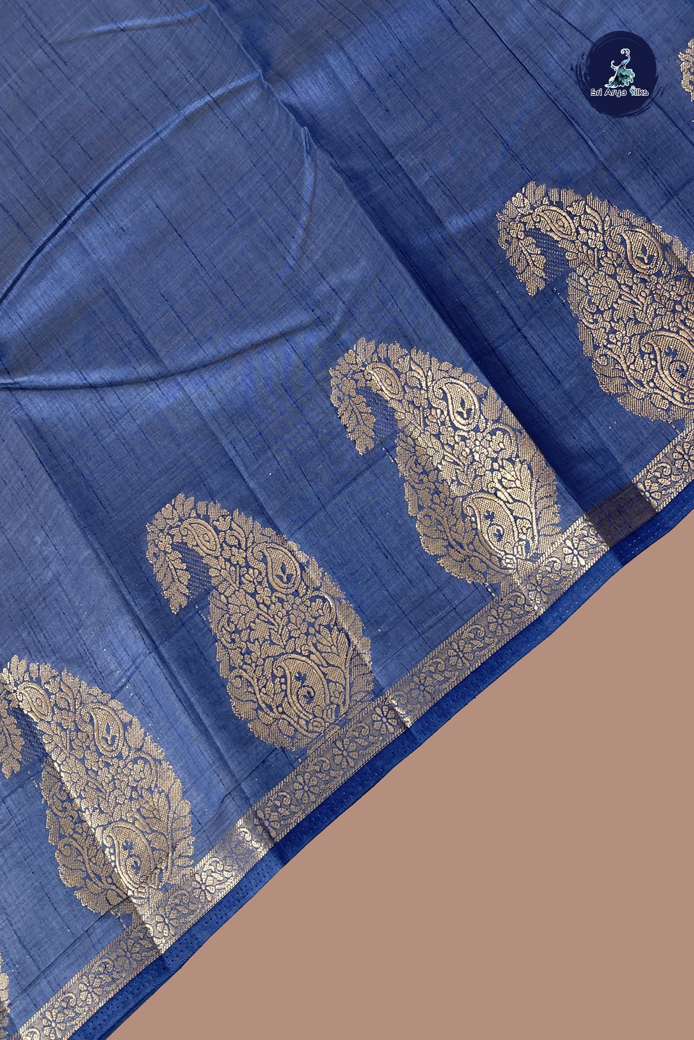 Bluish Grey Semi Tussar Saree With Plain Pattern