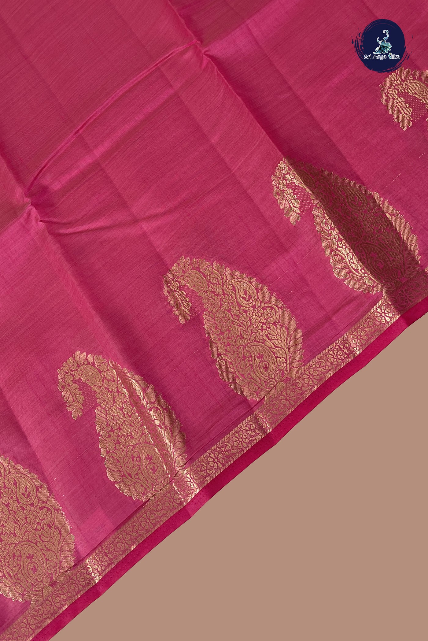 Dark Pink Semi Tussar Saree With Plain Pattern