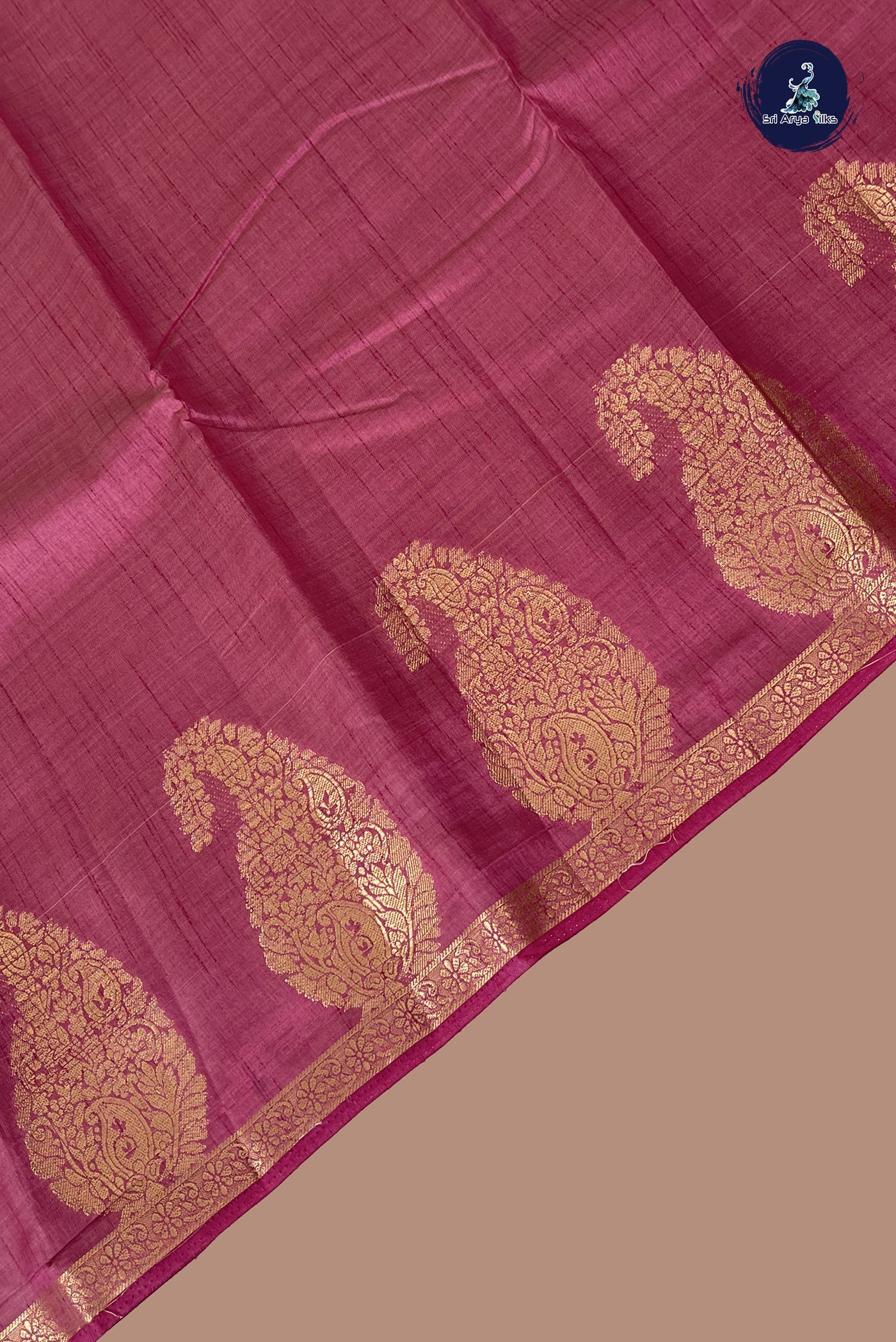 Pink Semi Tussar Saree With Plain Pattern