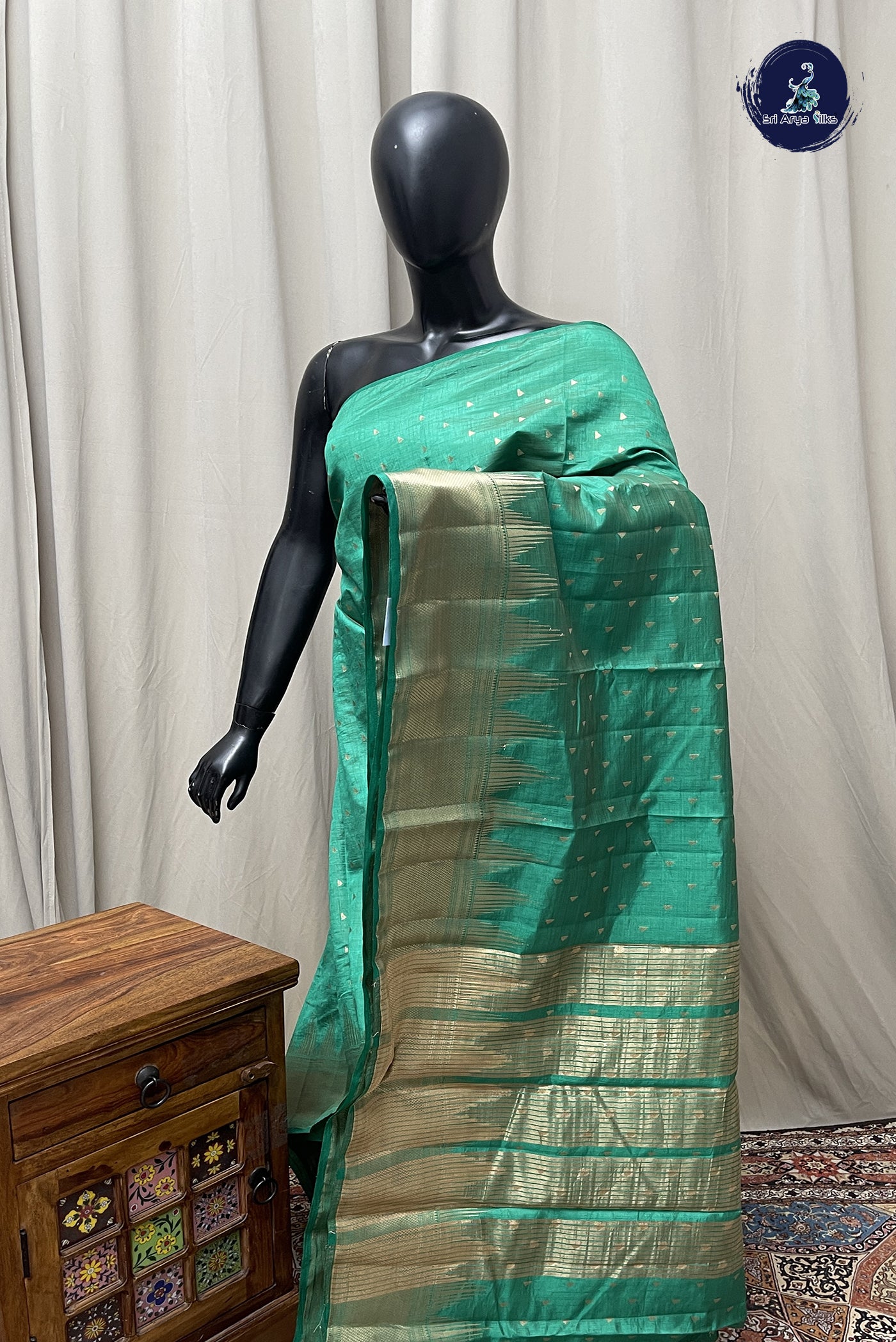 Teal Semi Tussar Saree With Buttas Pattern