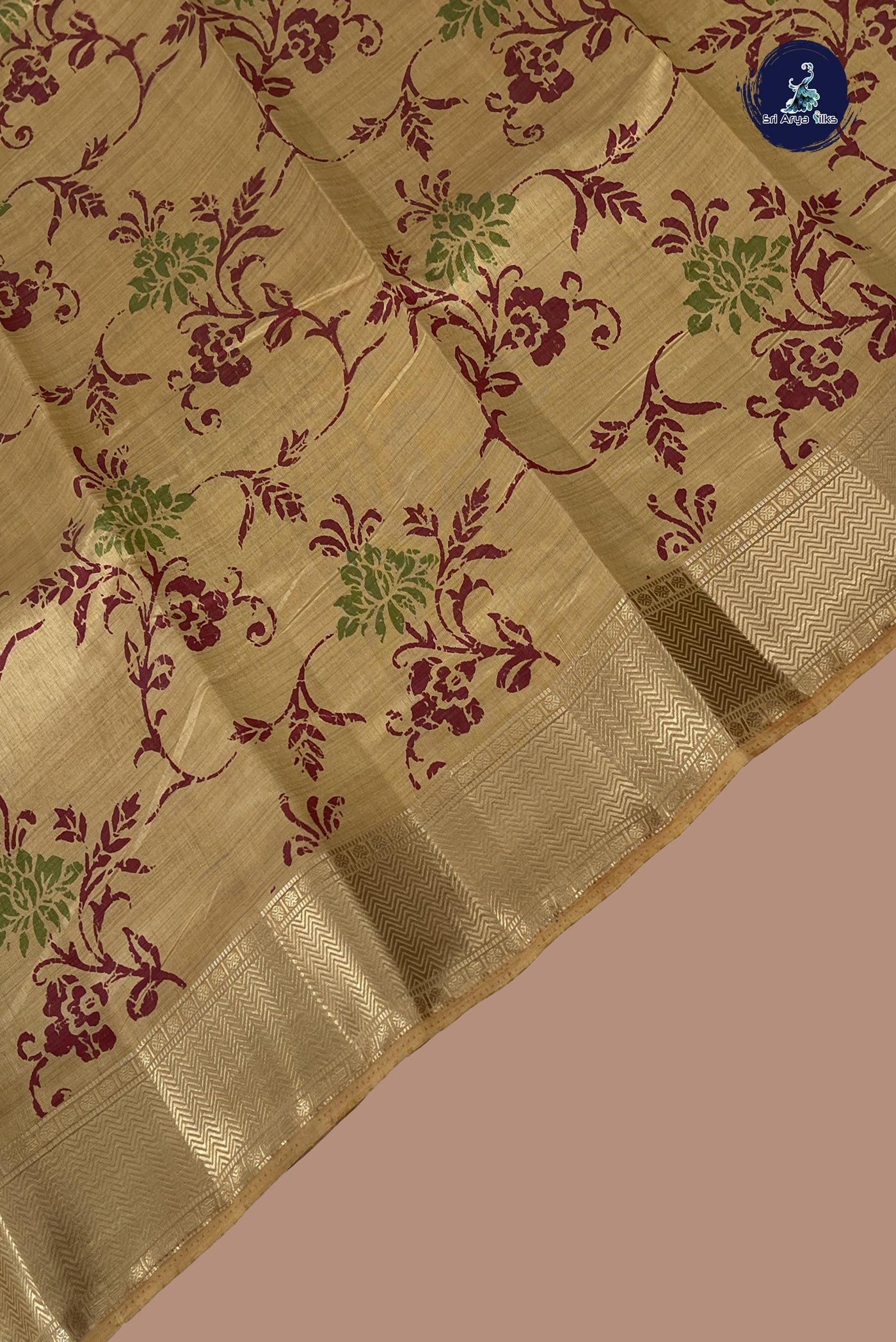 Beige Semi Tussar Saree With Printed Pattern