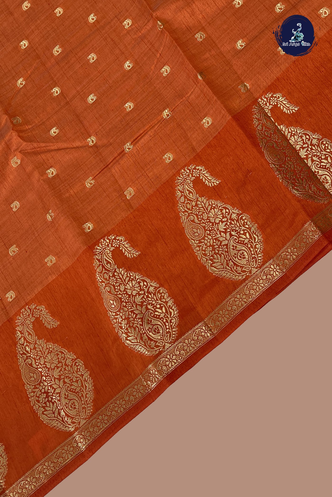 Rust Semi Tussar Saree With Zari Buttas Pattern