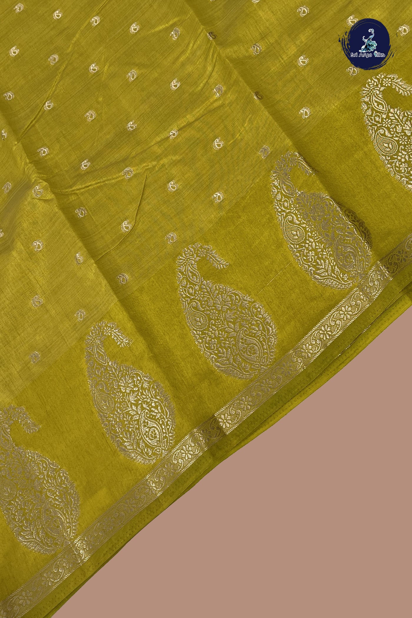 Yellow Semi Tussar Saree With Zari Buttas Pattern