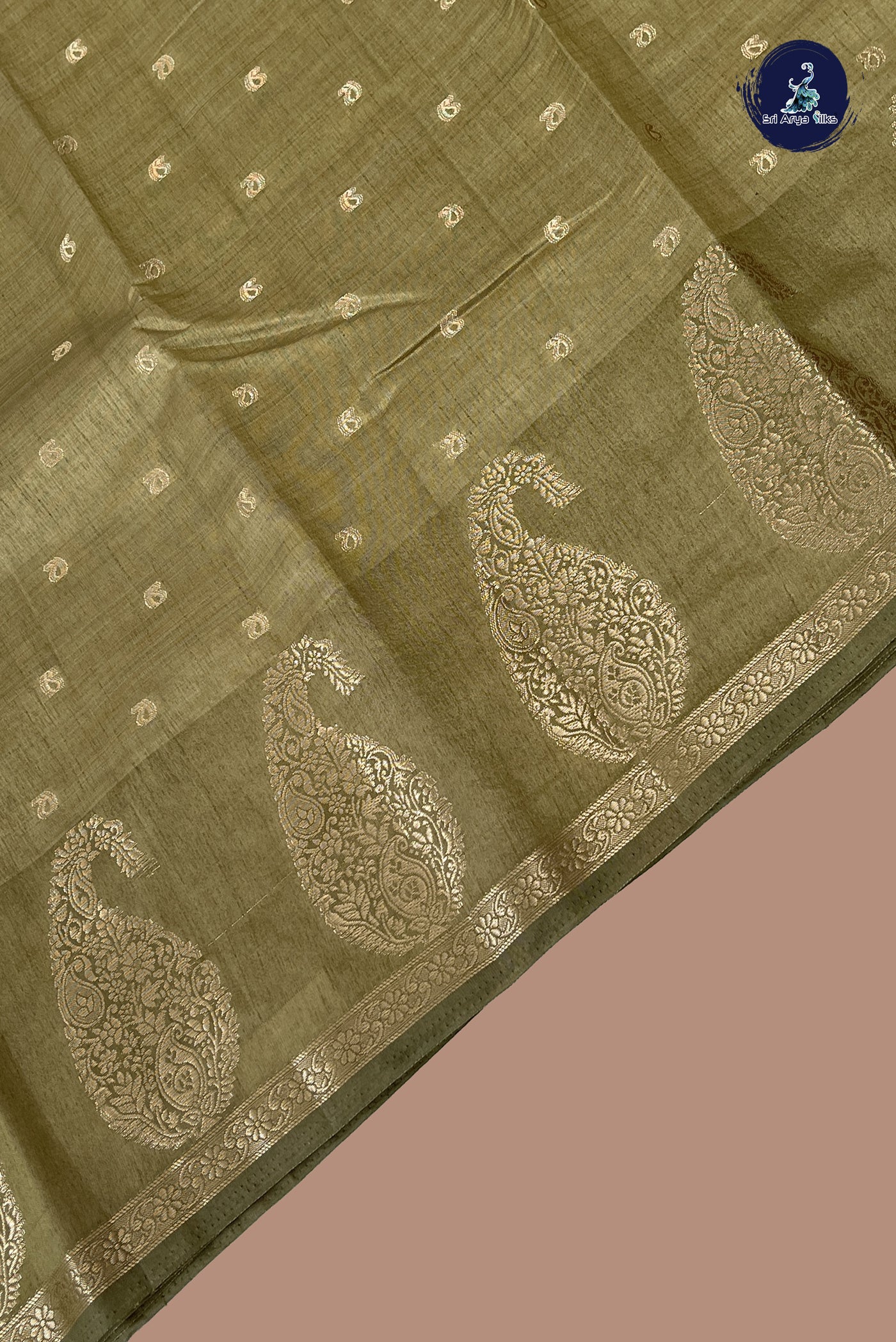 Elaichi Green Semi Tussar Saree With Zari Buttas Pattern