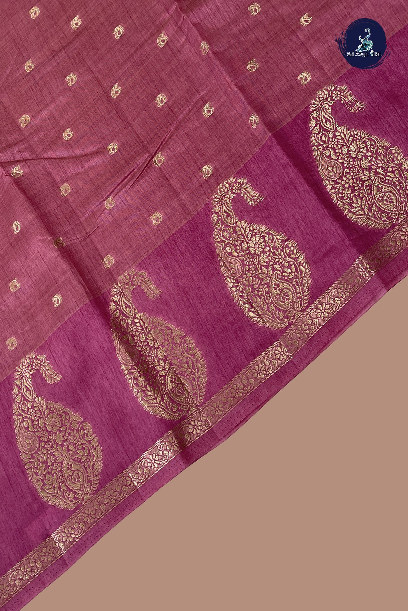 Onion Pink Semi Tussar Saree With Zari Buttas Pattern