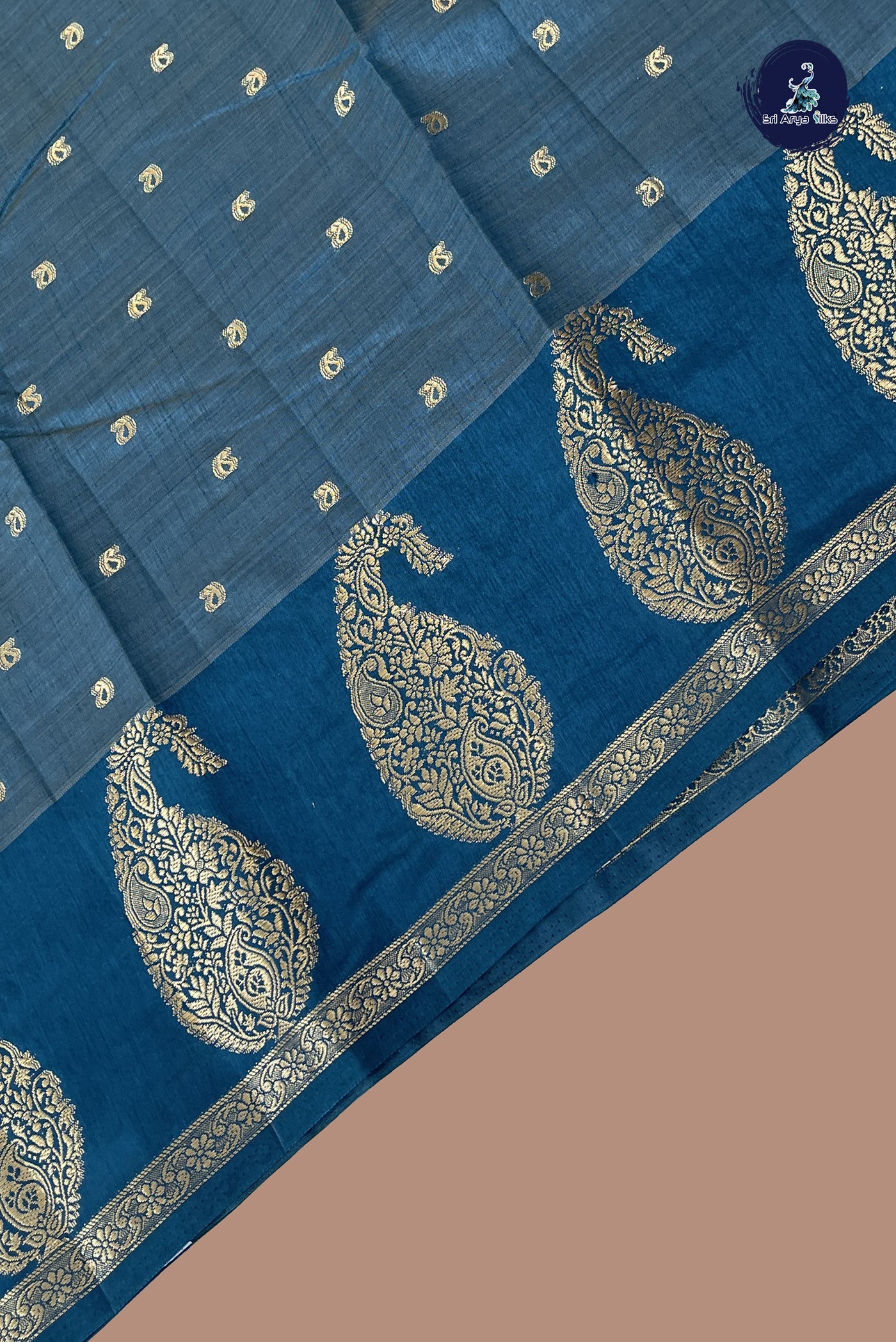 Sapphire Blue Semi Tussar Saree With Zari Buttas Pattern