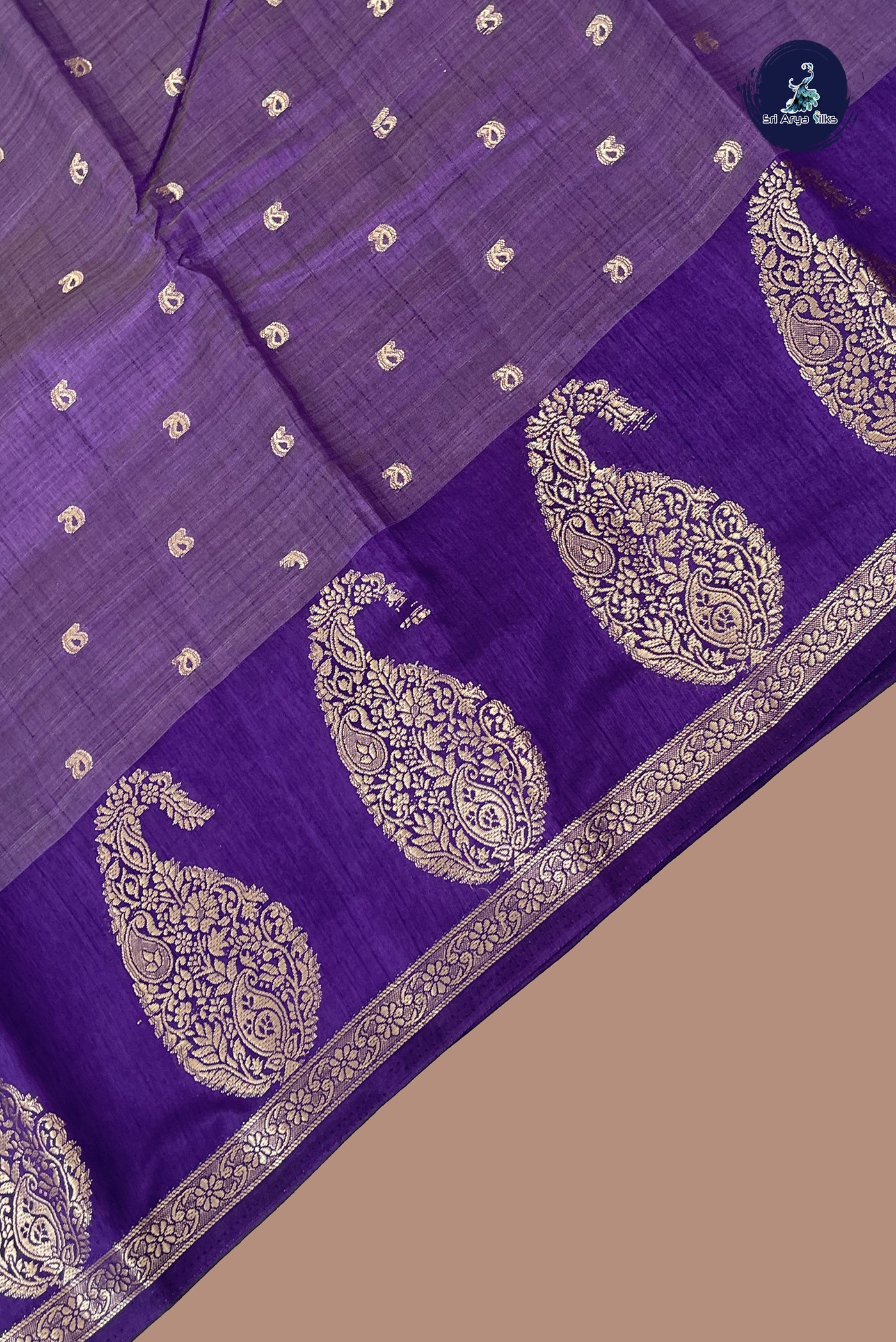 Violet Semi Tussar Saree With Zari Buttas Pattern