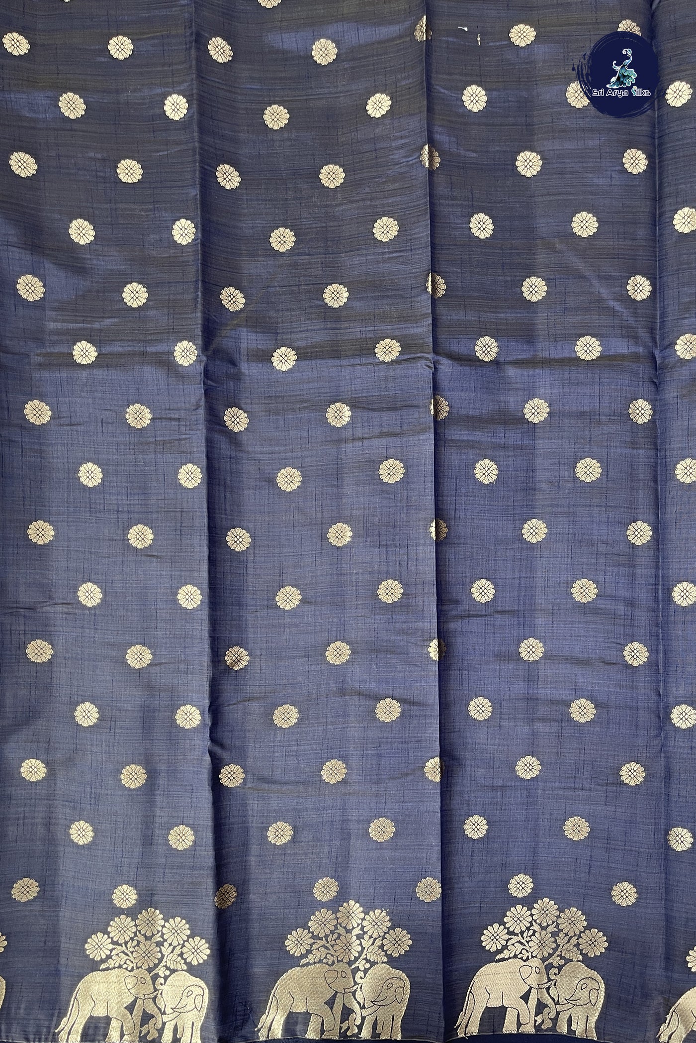 Dark Blue Semi Tussar Saree With Zari Buttas Pattern