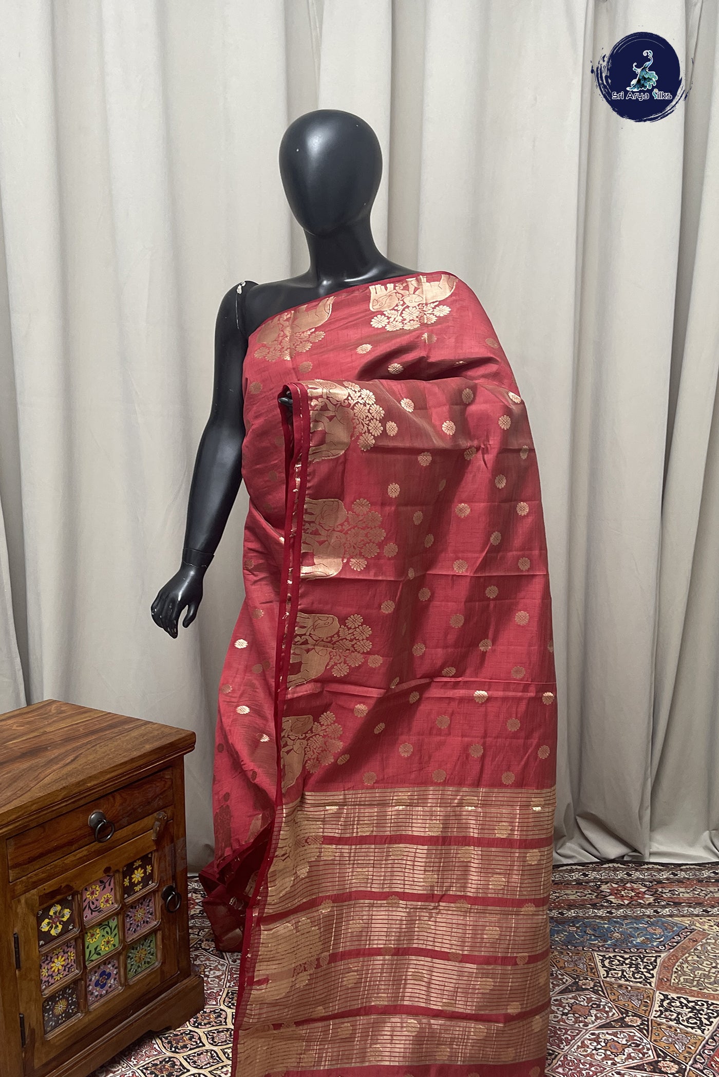 Maroon Semi Tussar Saree With Zari Buttas Pattern