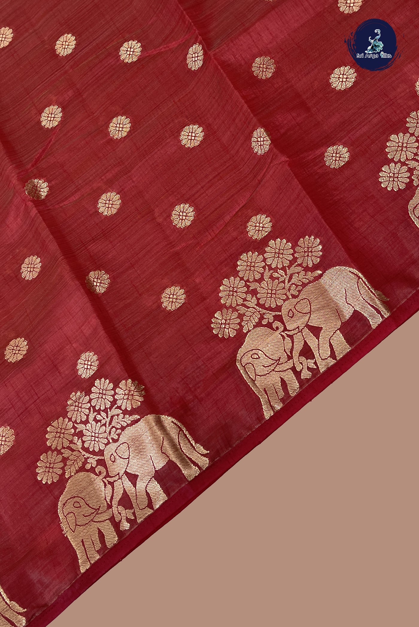 Maroon Semi Tussar Saree With Zari Buttas Pattern