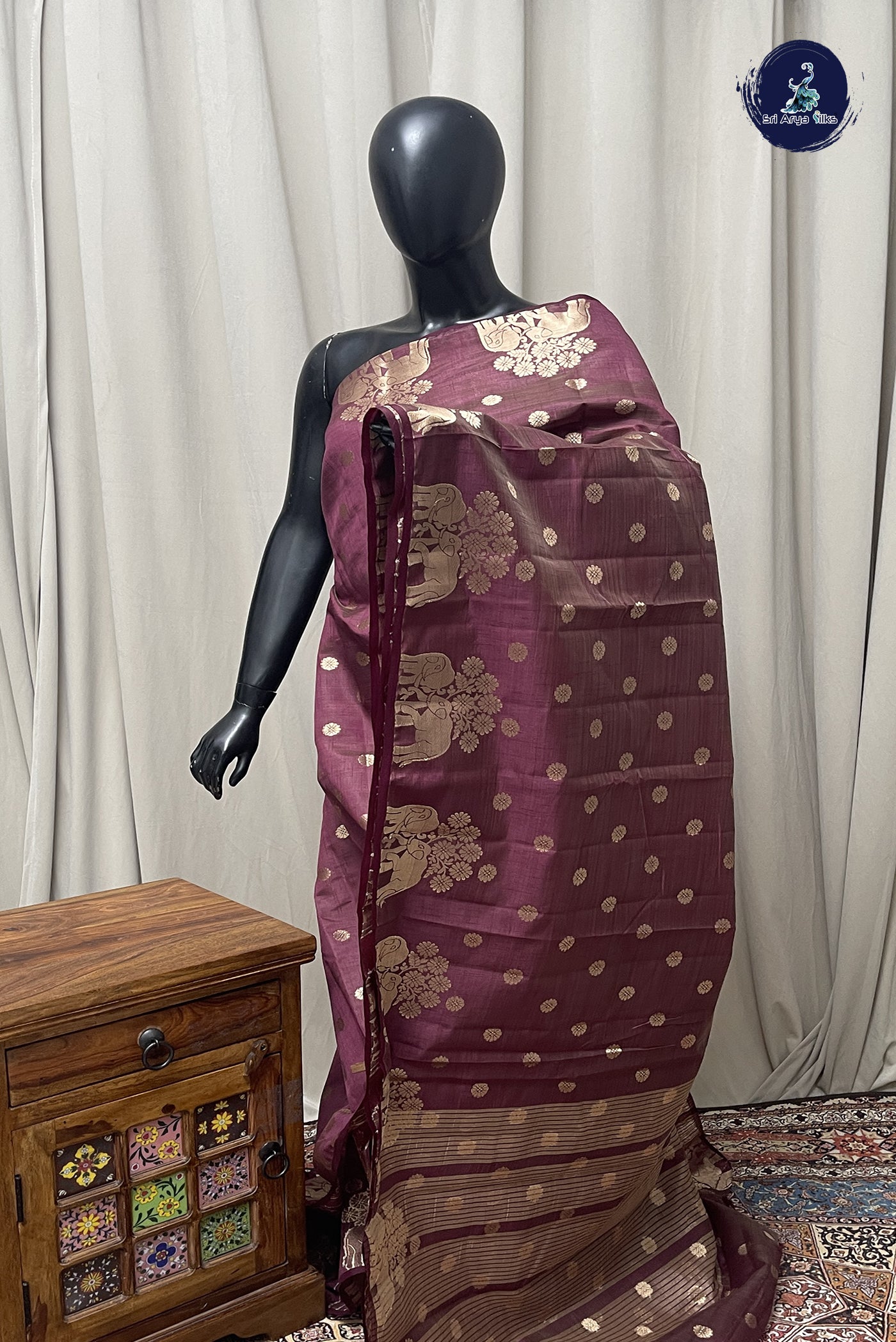 Coffee Brown Semi Tussar Saree With Zari Buttas Pattern