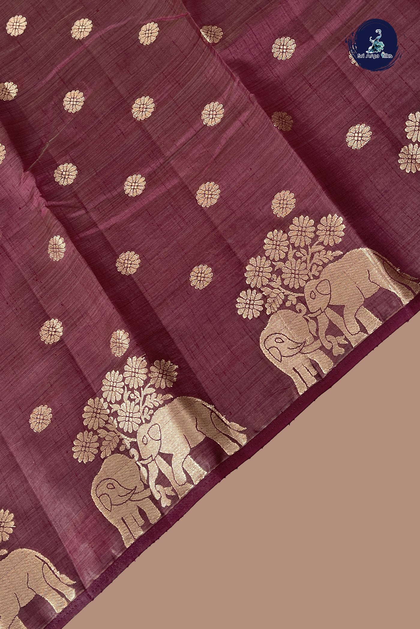 Coffee Brown Semi Tussar Saree With Zari Buttas Pattern