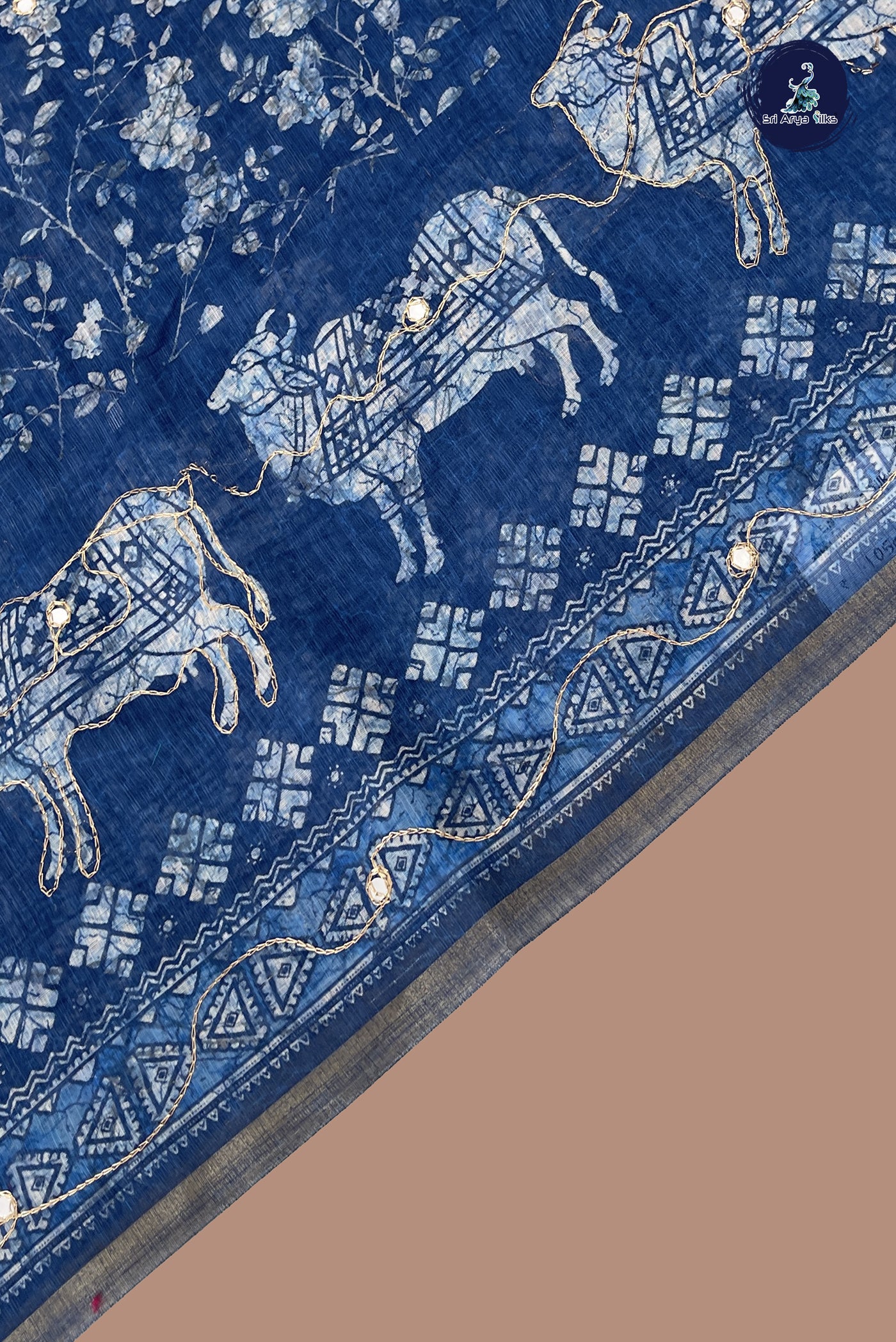Blue Semi Chanderi Saree With Printed Pattern