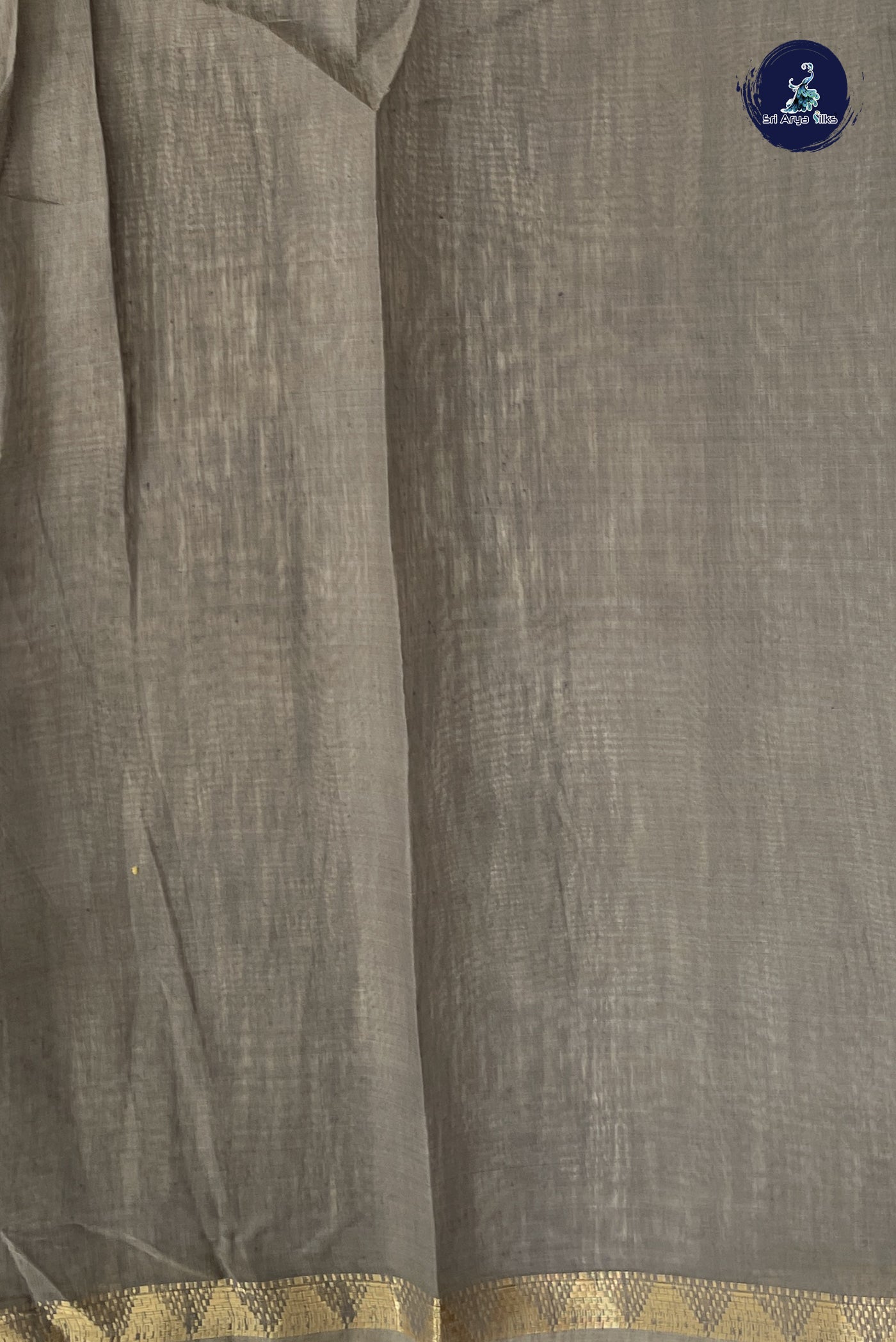Greenish Grey Linen Saree With Embroidery Pattern