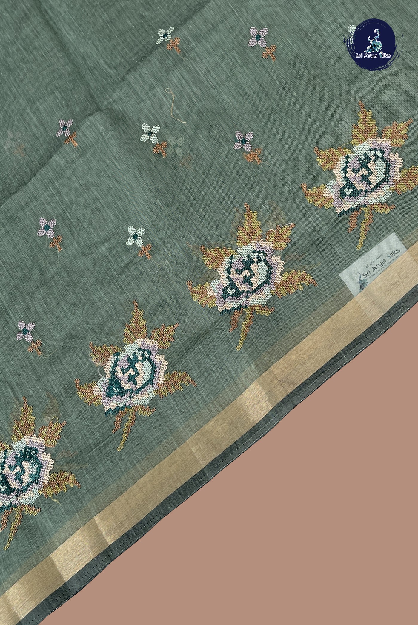 Pastel Green Semi Chanderi Saree With Embroidery Pattern