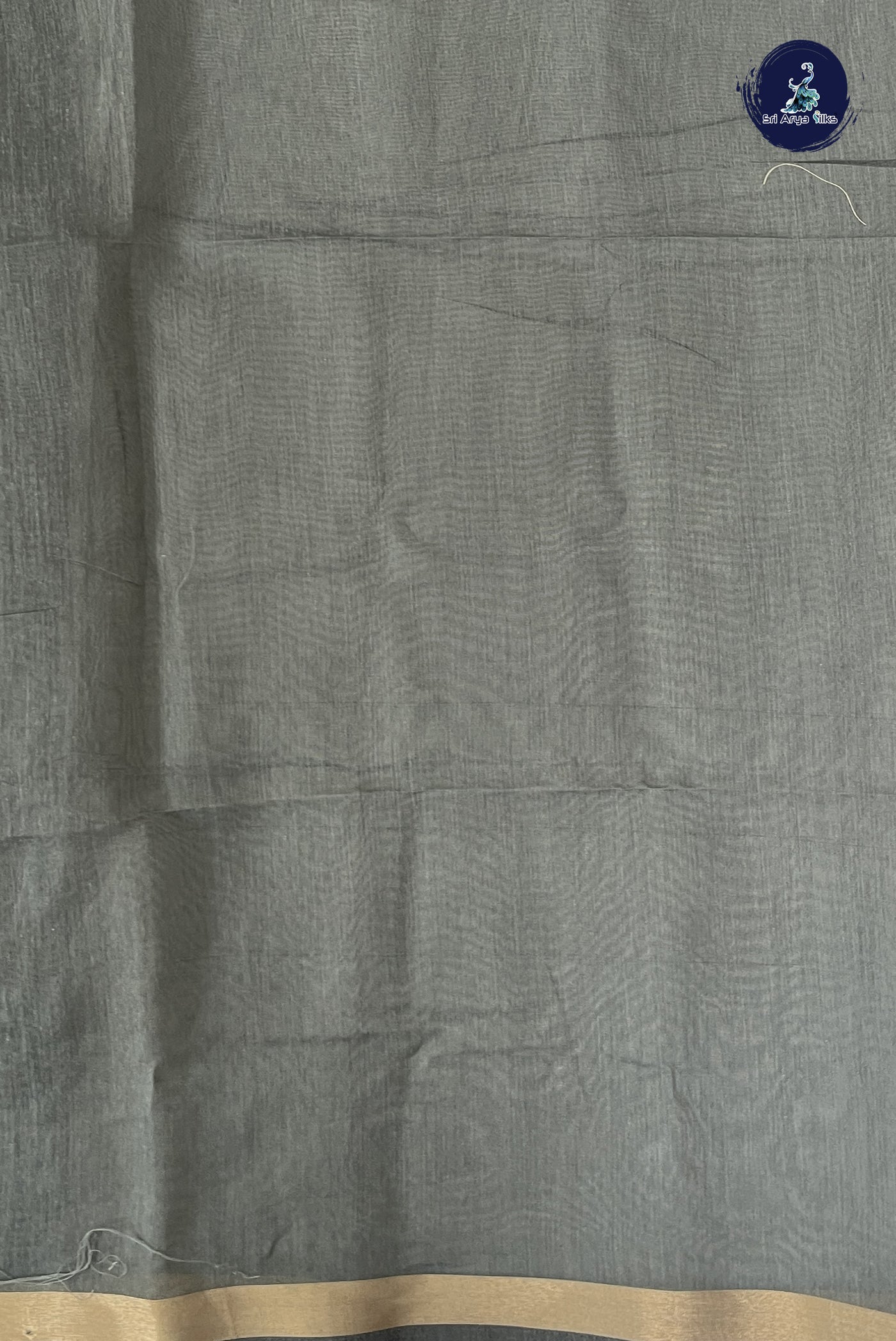 Greenish Grey Semi Chanderi Saree With Embroidery Pattern