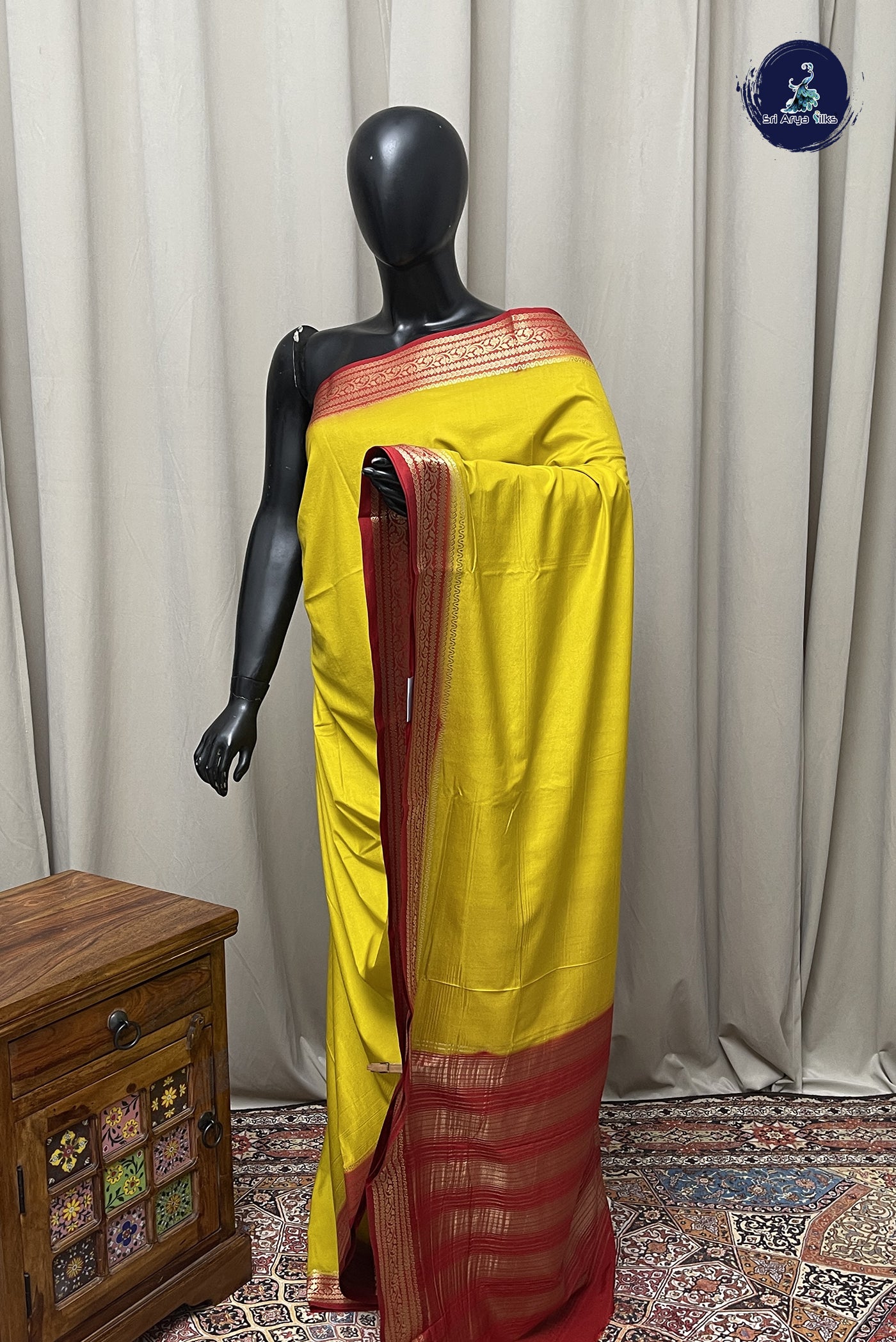 Mustard Yellow Semi Mysore Silk With Plain Pattern