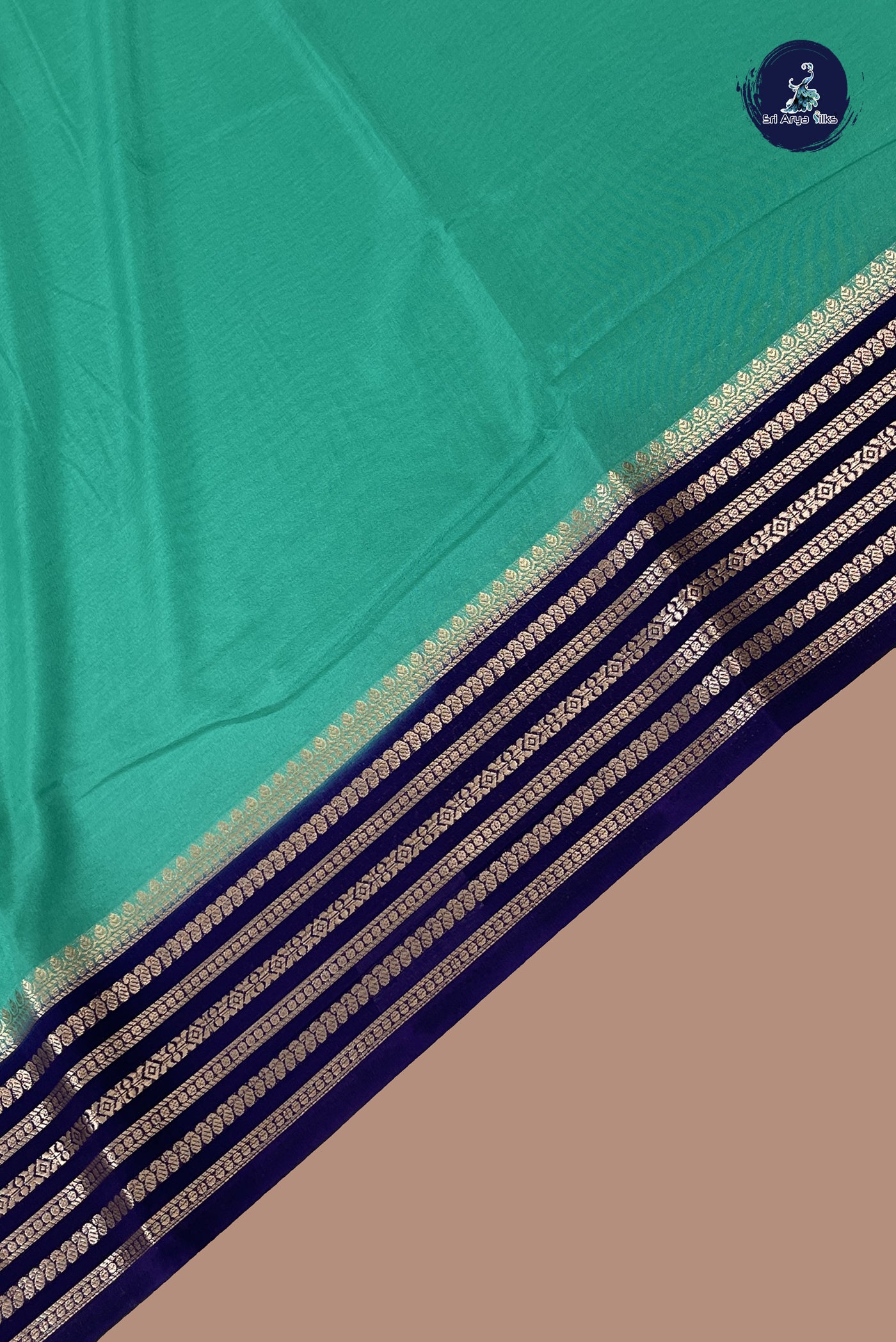 Teal Semi Mysore Silk With Plain Pattern