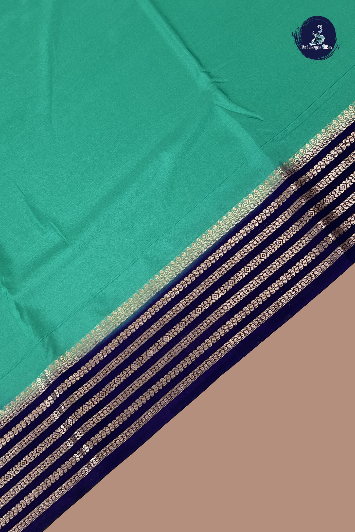 Teal Semi Mysore Silk With Plain Pattern