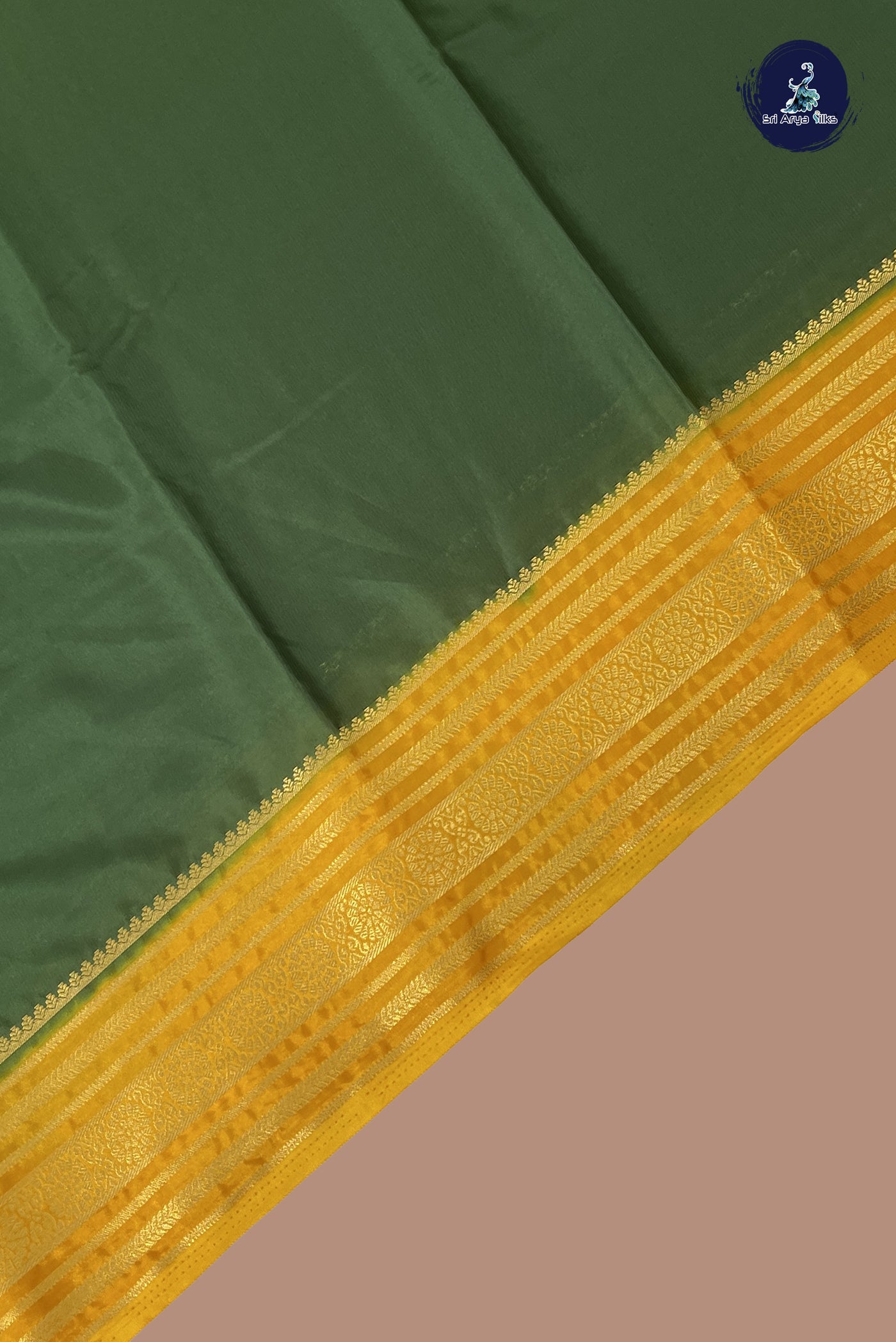 Bottle Green Semi Mysore Silk With Plain Pattern
