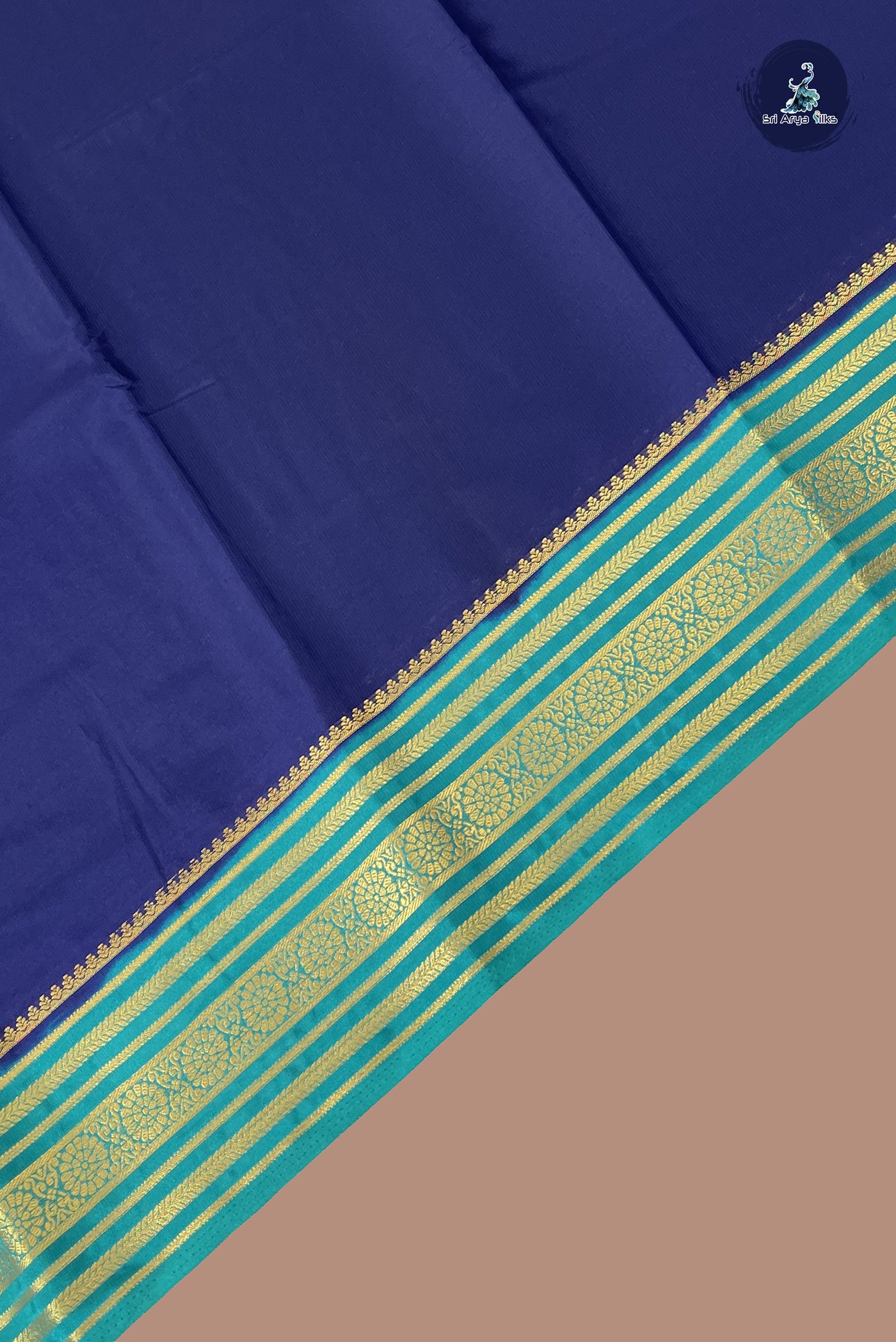 Navy Blue Semi Mysore Silk With Plain Pattern