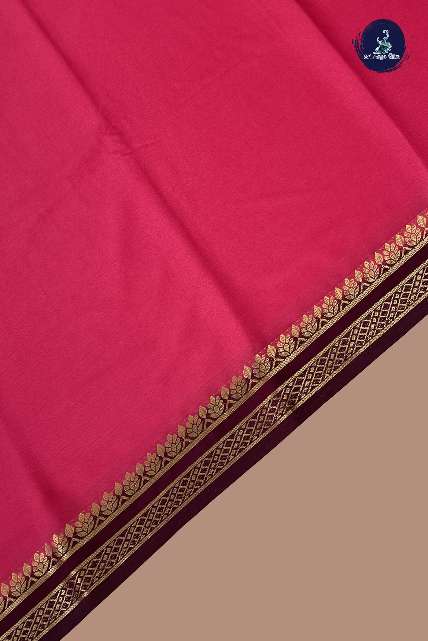 Dark Pink Semi Mysore Silk With Plain Pattern