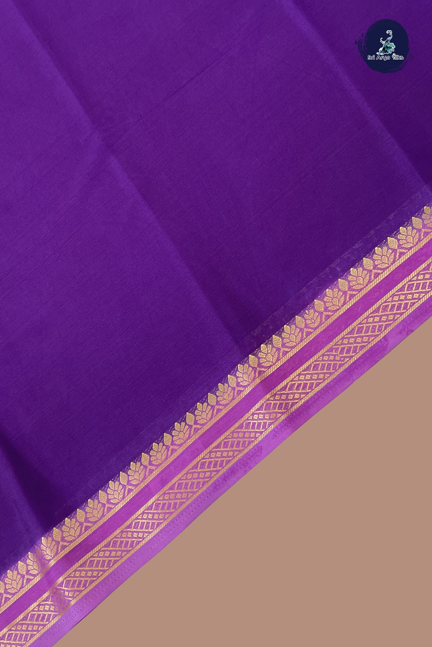 Dark Brinjal Semi Mysore Silk With Plain Pattern