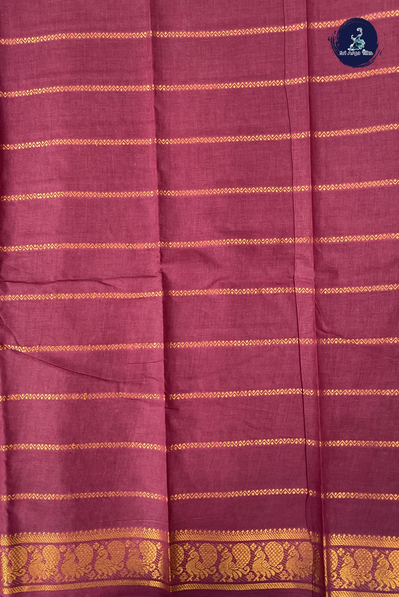 Purple Cotton Saree With Veldhari Stripes Pattern