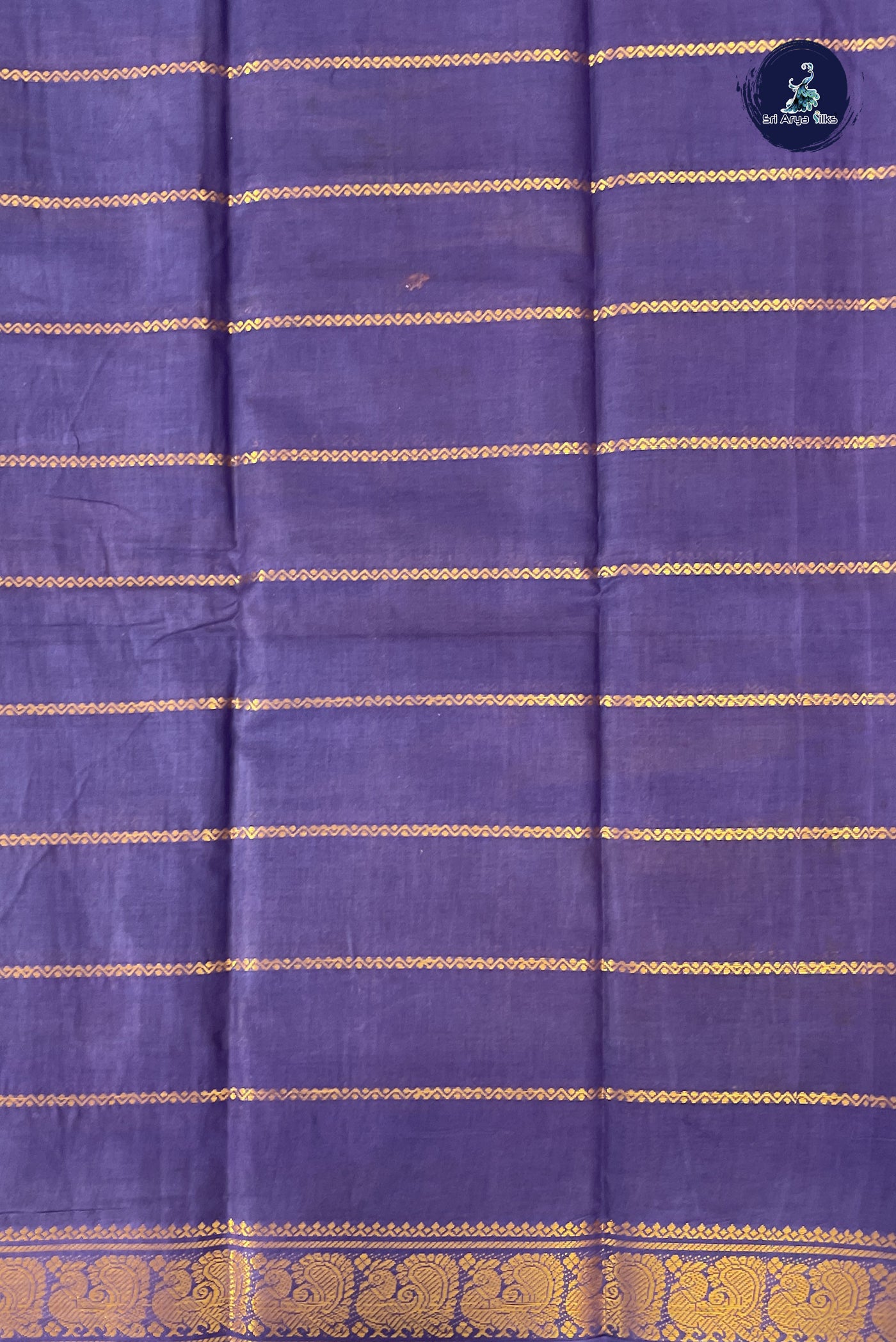 lavender Cotton Saree With Veldhari Stripes Pattern