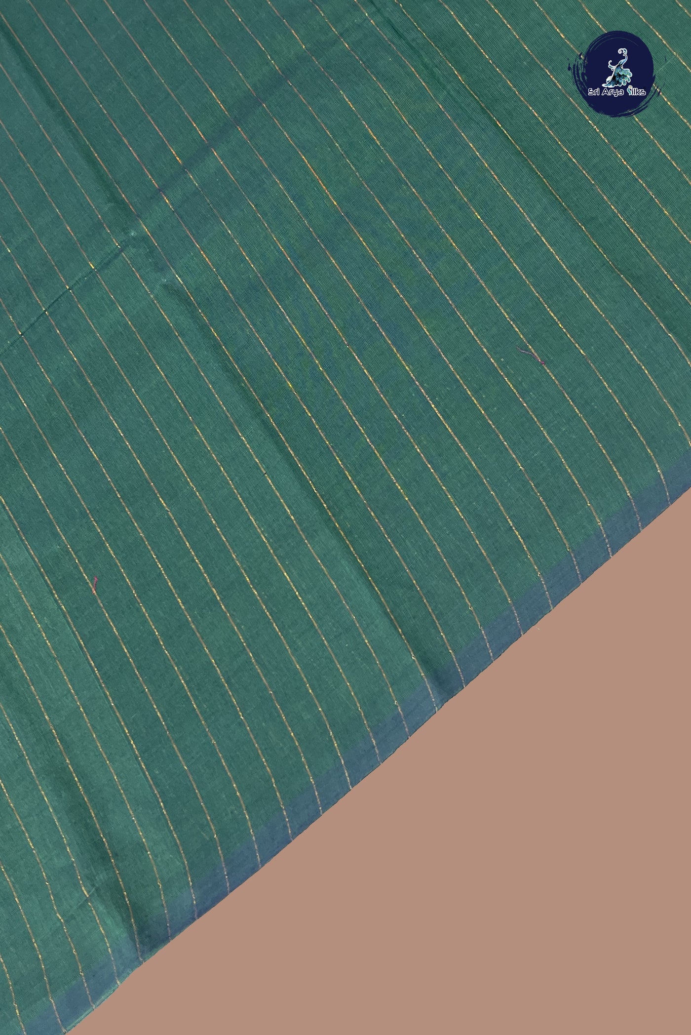 Dark Green Kanchi Cotton Saree With Stripes Pattern